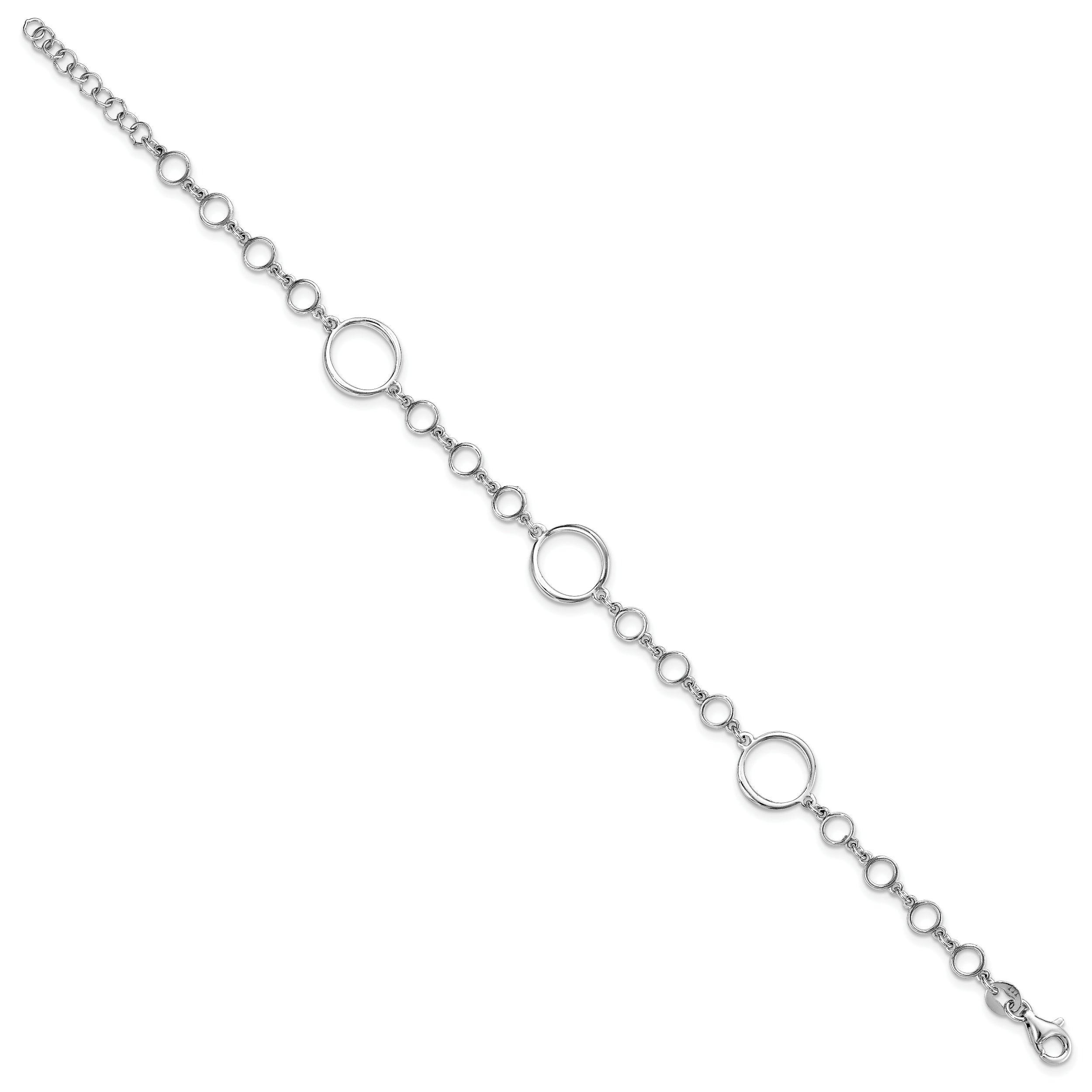 Sterling Silver Rhodium-plated Polished Link w/ 1in ext. Bracelet