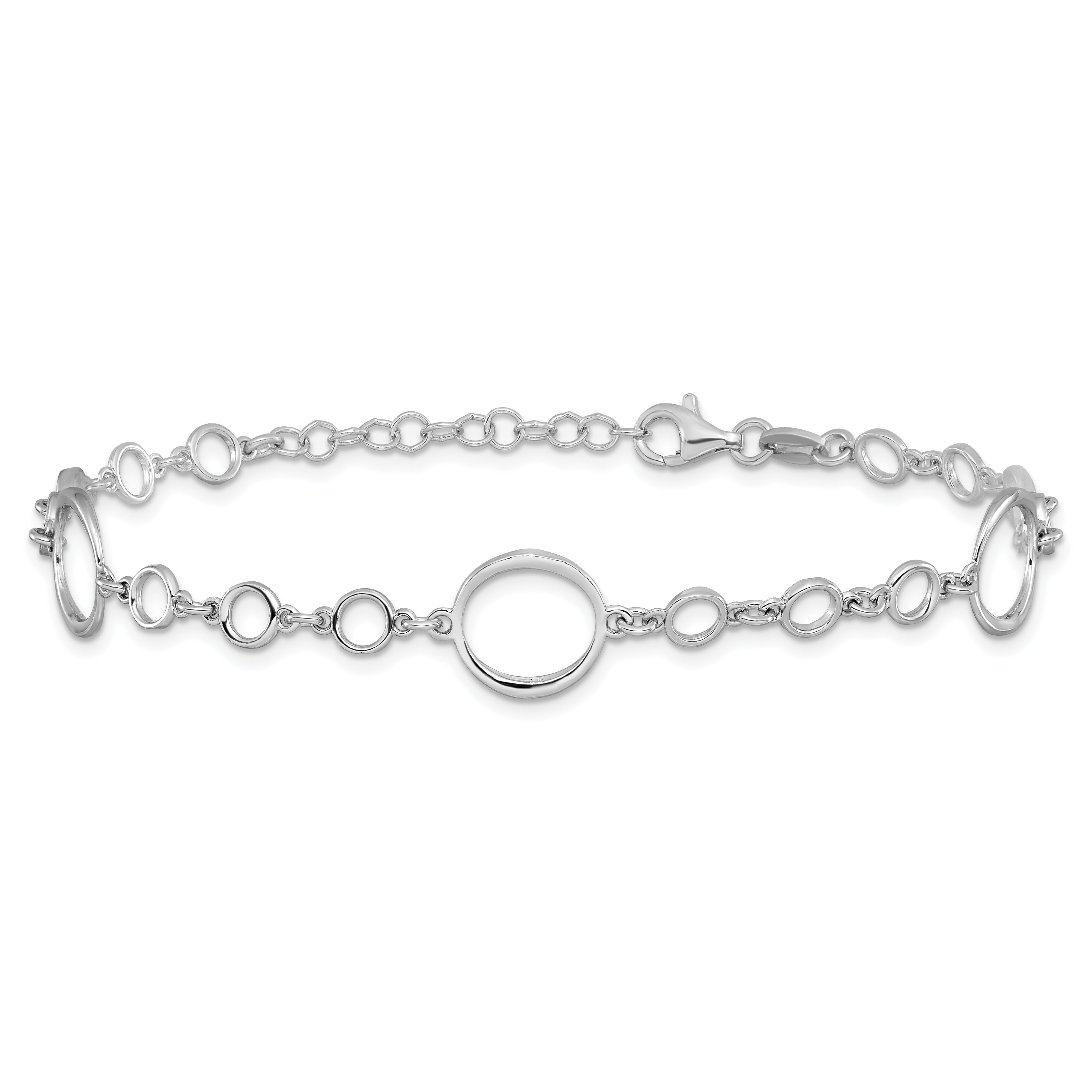 Sterling Silver Rhodium-plated Polished Link w/ 1in ext. Bracelet