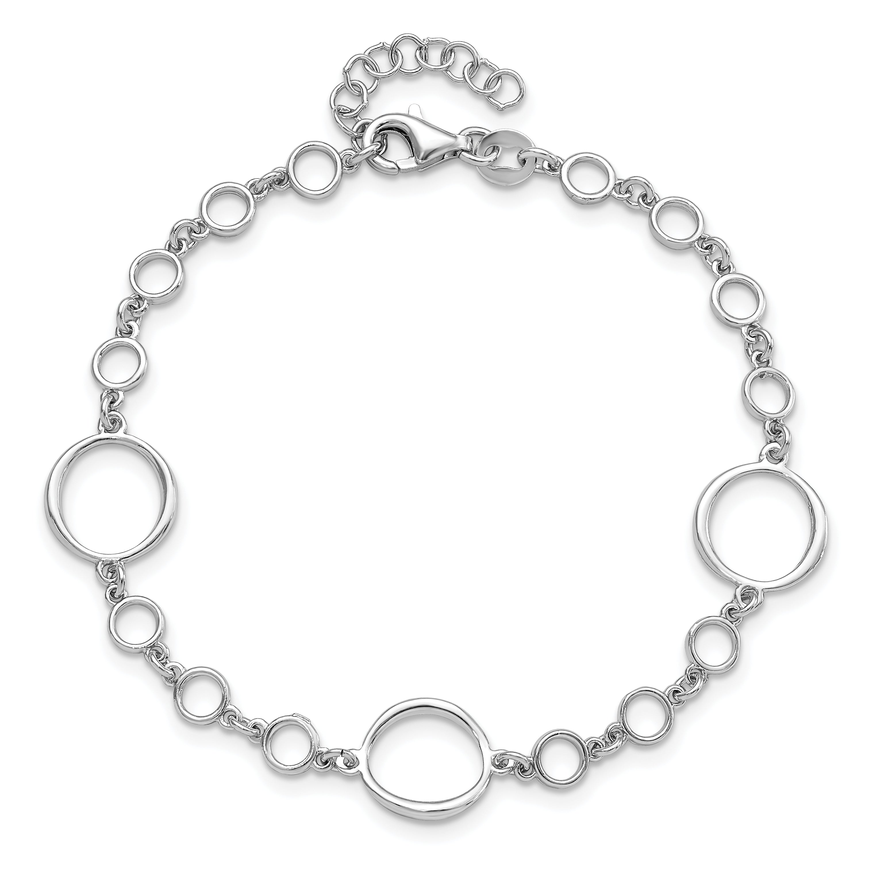 Sterling Silver Rhodium-plated Polished Link w/ 1in ext. Bracelet