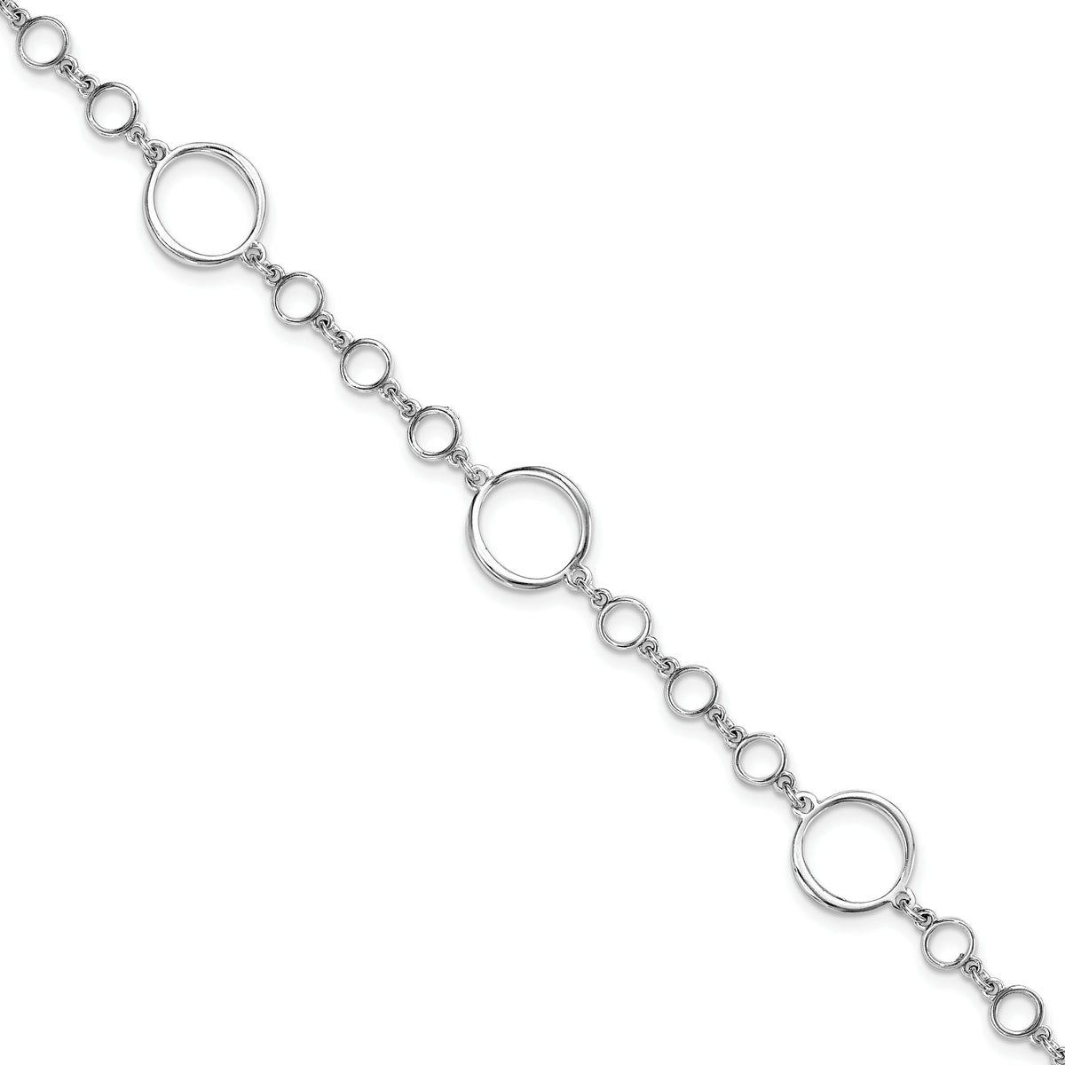 Sterling Silver Rhodium-plated Polished Link w/ 1in ext. Bracelet