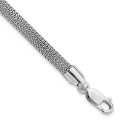 Sterling Silver Rhodium-plated Polished Mesh Woven Bracelet