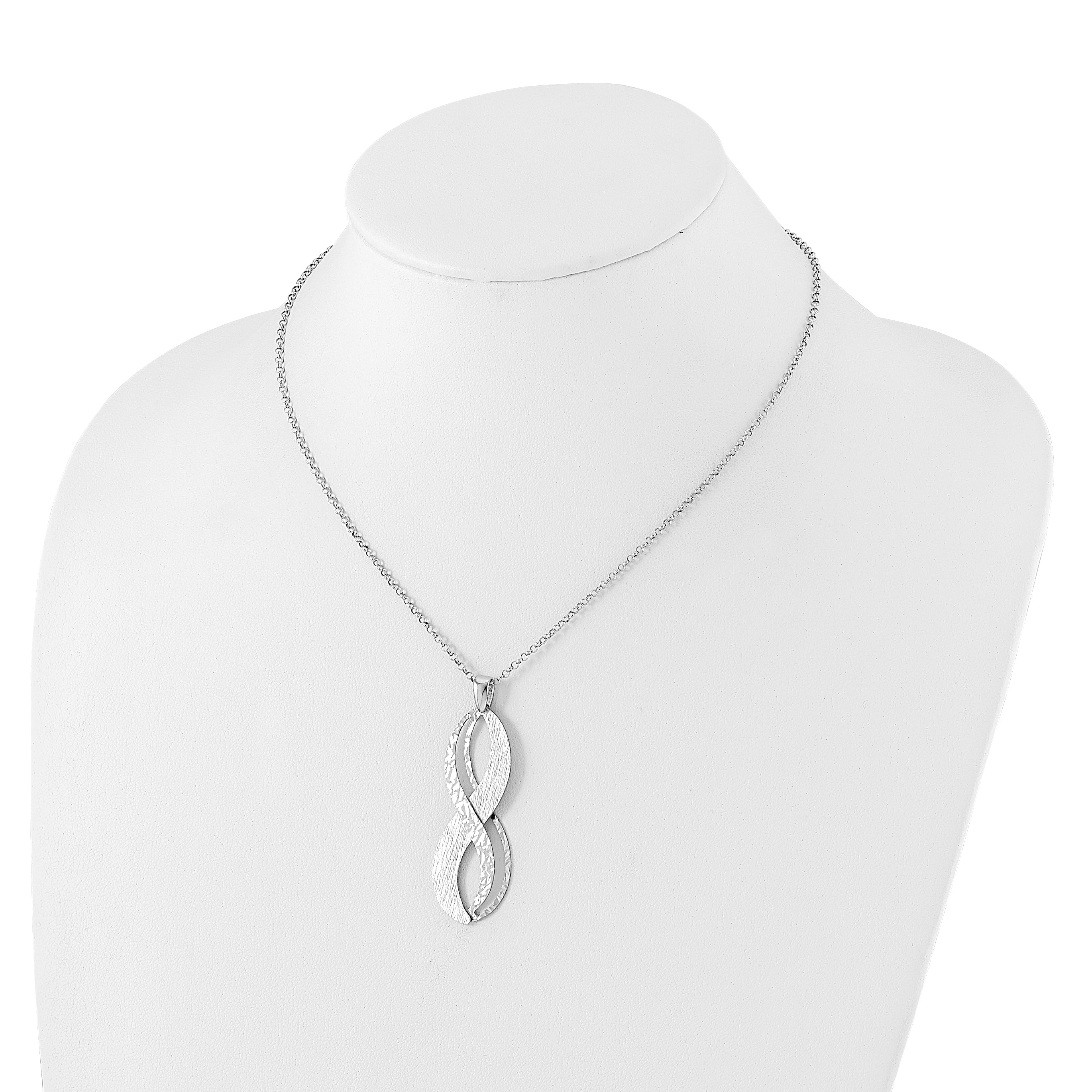 Sterling Silver Rh-pl. Brushed and Textured with 2in. ext Necklace