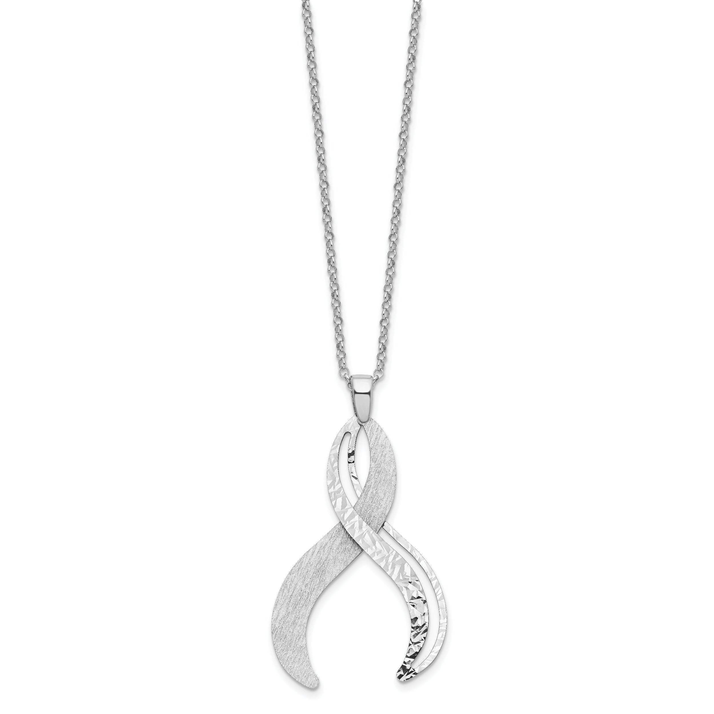 Sterling Silver Rh-pl. Brushed and Textured with 2in. ext Necklace