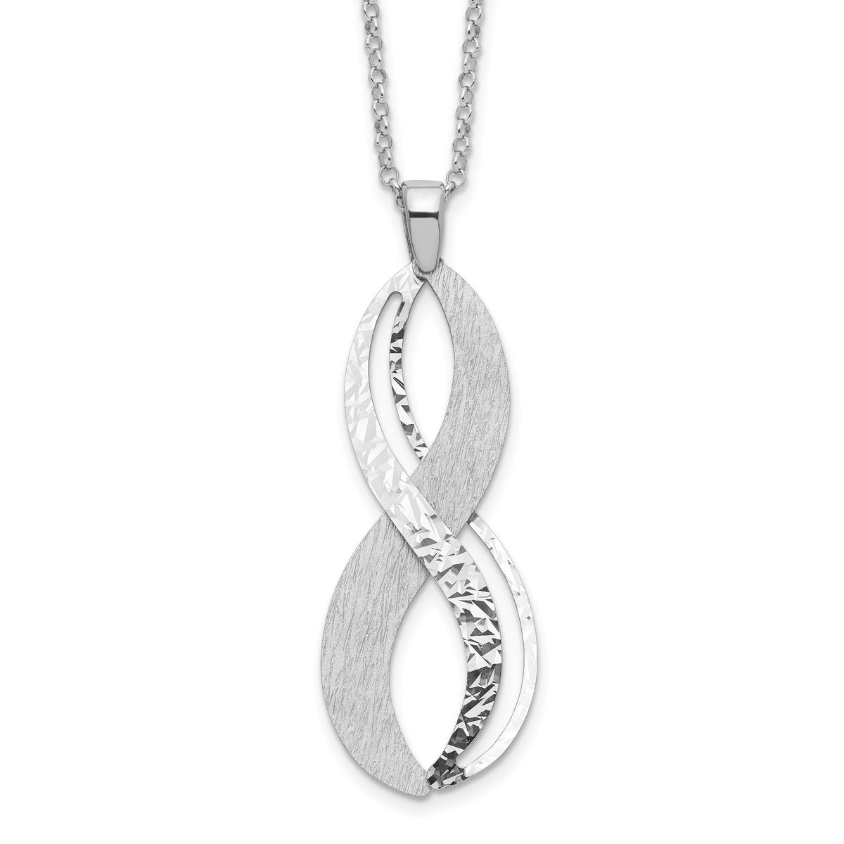 Sterling Silver Rh-pl. Brushed and Textured with 2in. ext Necklace