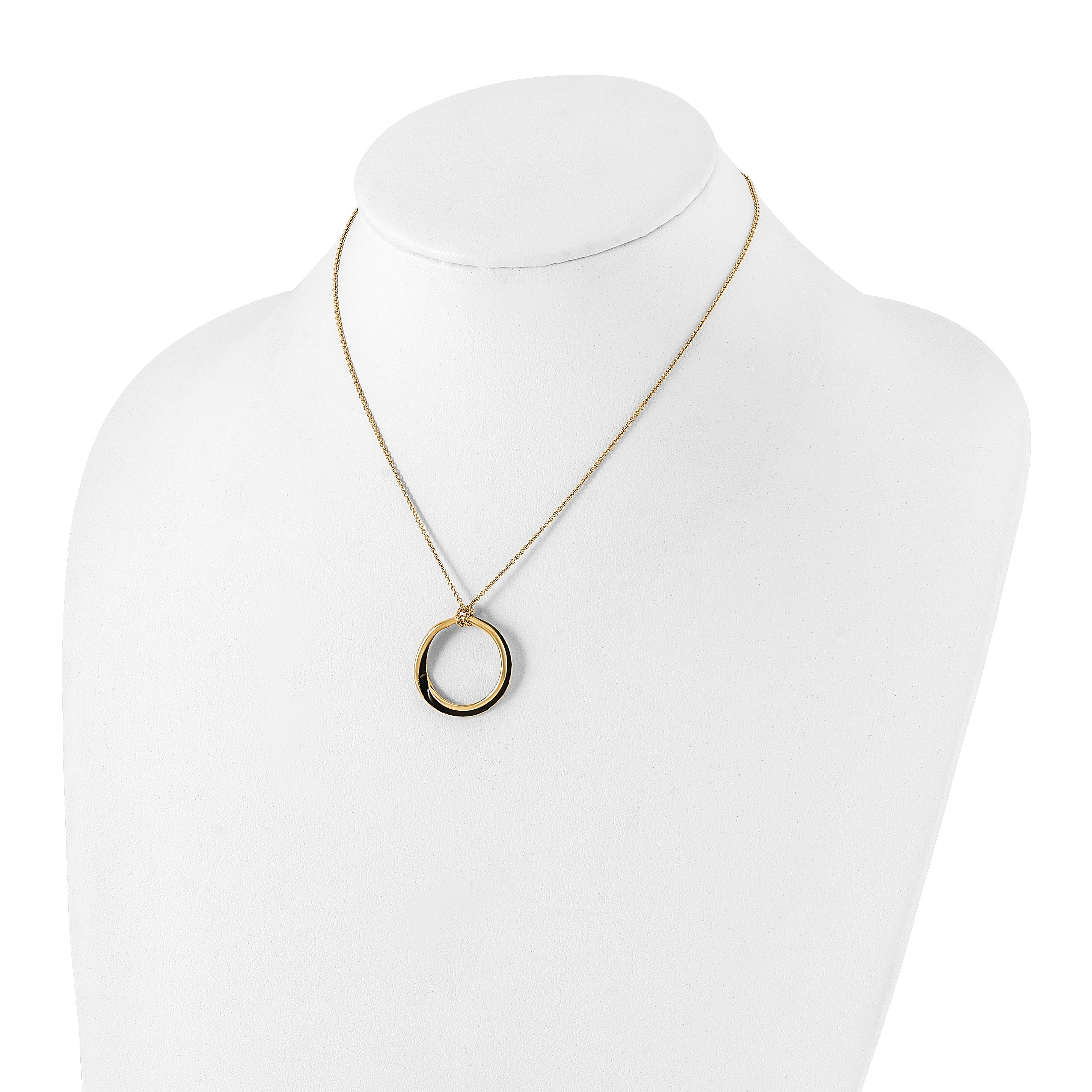 Sterling Silver Gold-tone and Black Enamel  with 2in. ext Necklace