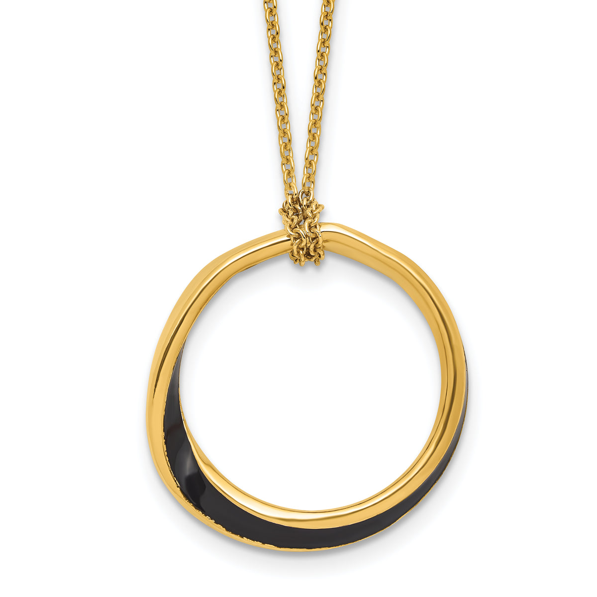 Sterling Silver Gold-tone and Black Enamel  with 2in. ext Necklace