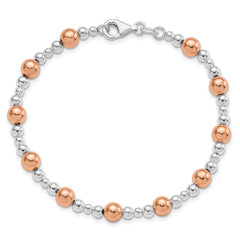 Sterling Silver Rhodium-plated / Rose-tone Beaded Bracelet - 7.5