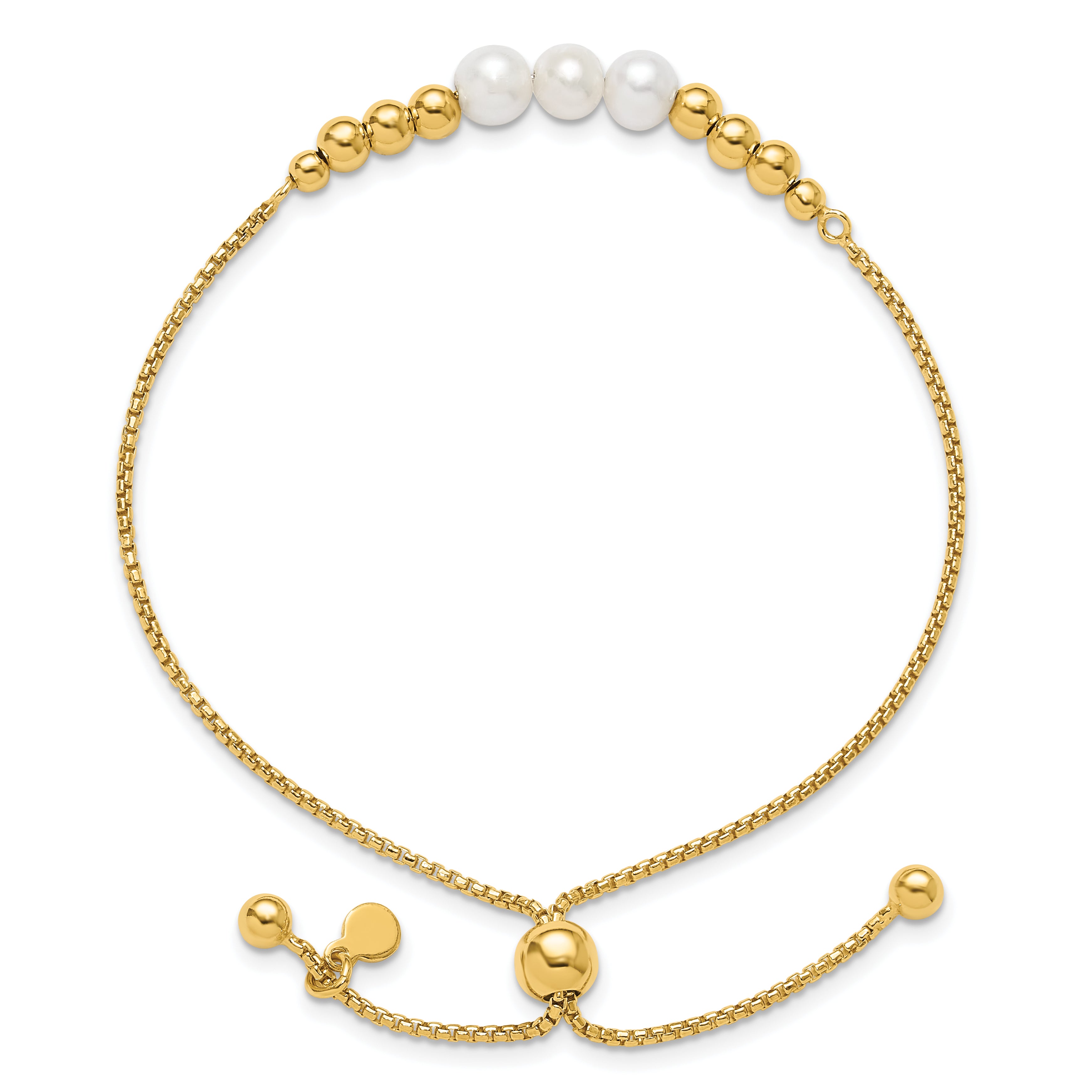 Sterling Silver Gold-plated Polished FWC Pearls Adjustable Bracele