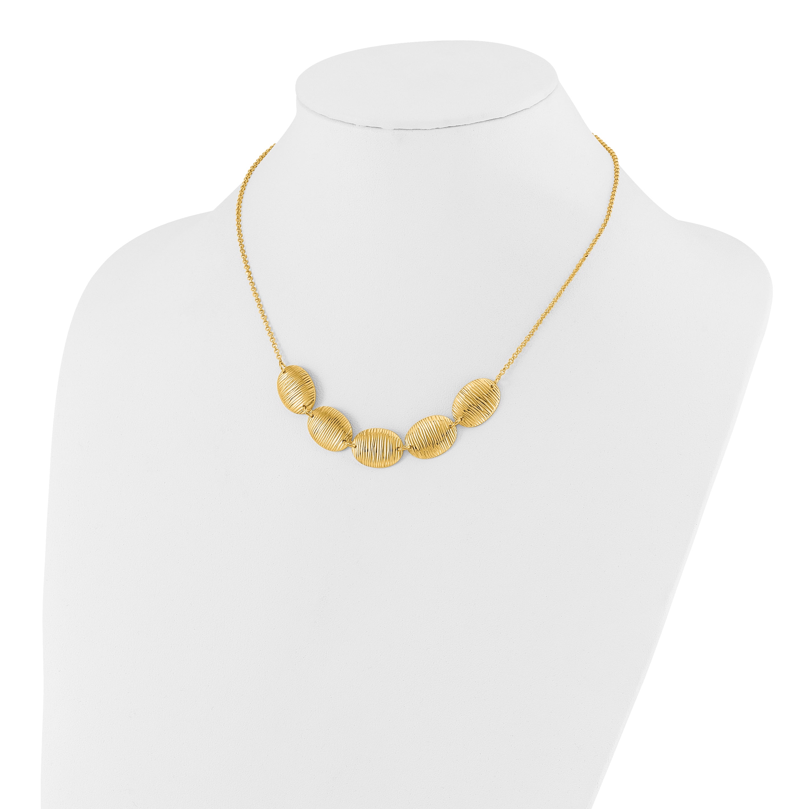 Sterling Silver Gold-tone Textured Ovals w/ 2in ext. Necklace