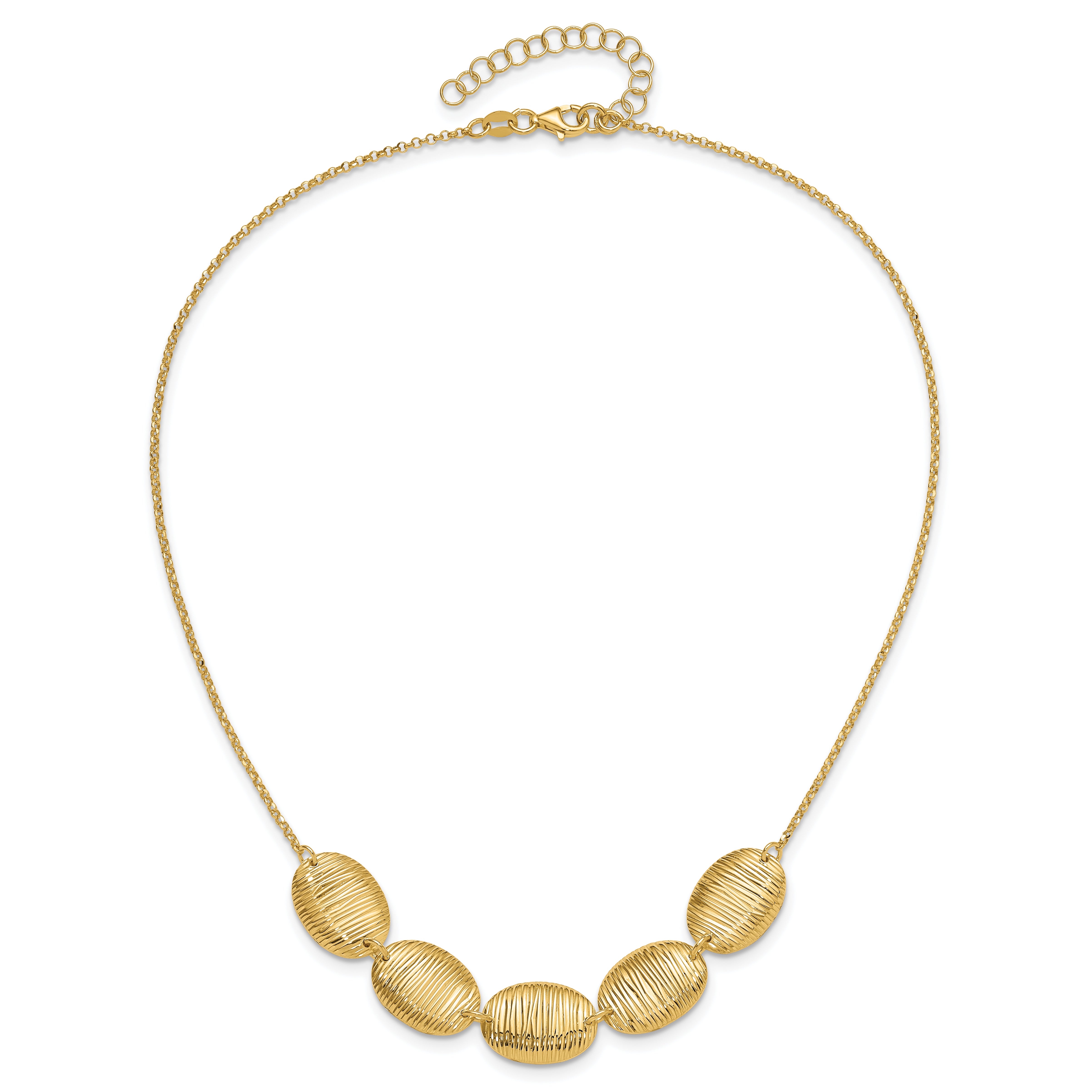 Sterling Silver Gold-tone Textured Ovals w/ 2in ext. Necklace