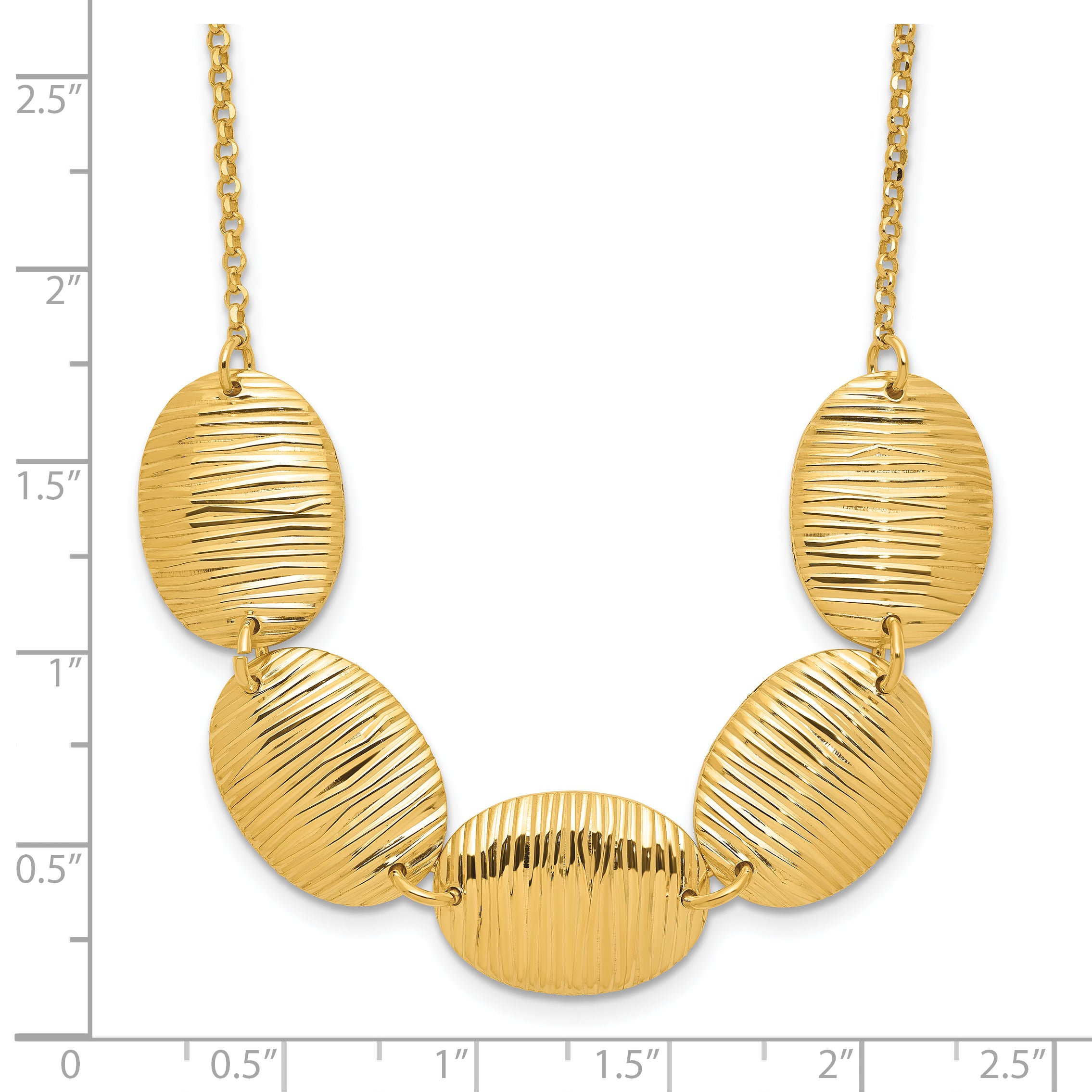 Sterling Silver Gold-tone Textured Ovals w/ 2in ext. Necklace