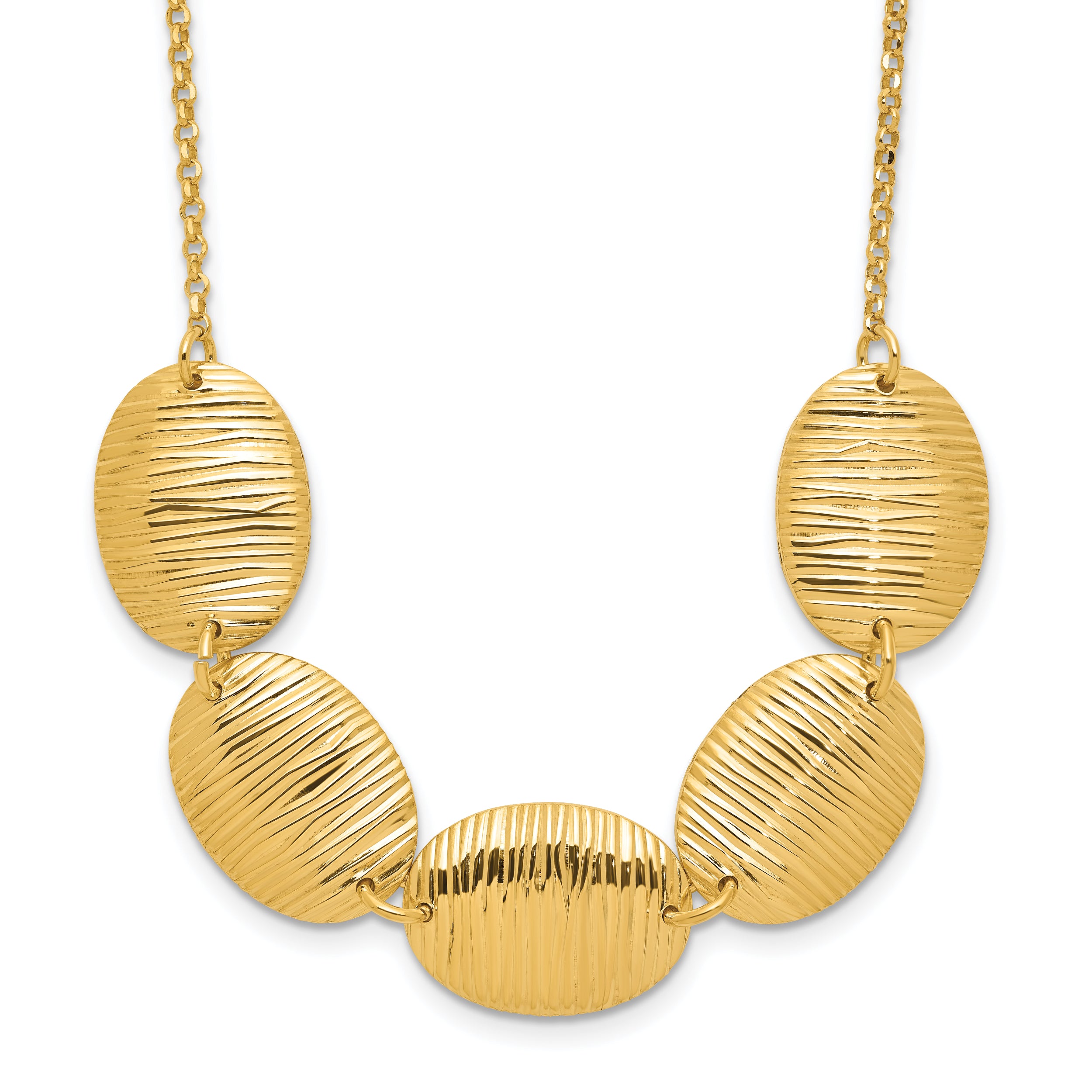 Sterling Silver Gold-tone Textured Ovals w/ 2in ext. Necklace