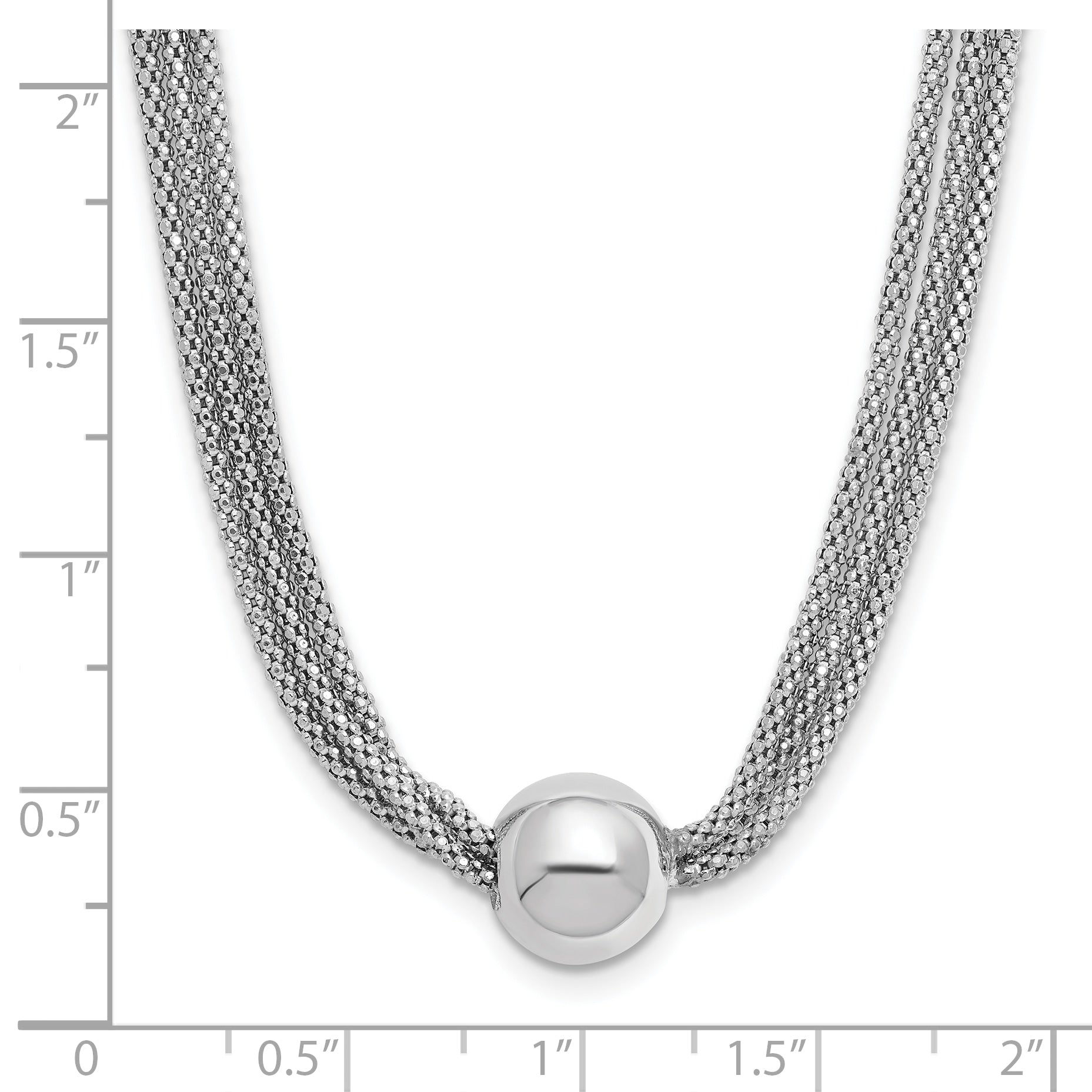 Sterling Silver RH-plate Polished 3-Strand Bead w/2in ext. Necklac