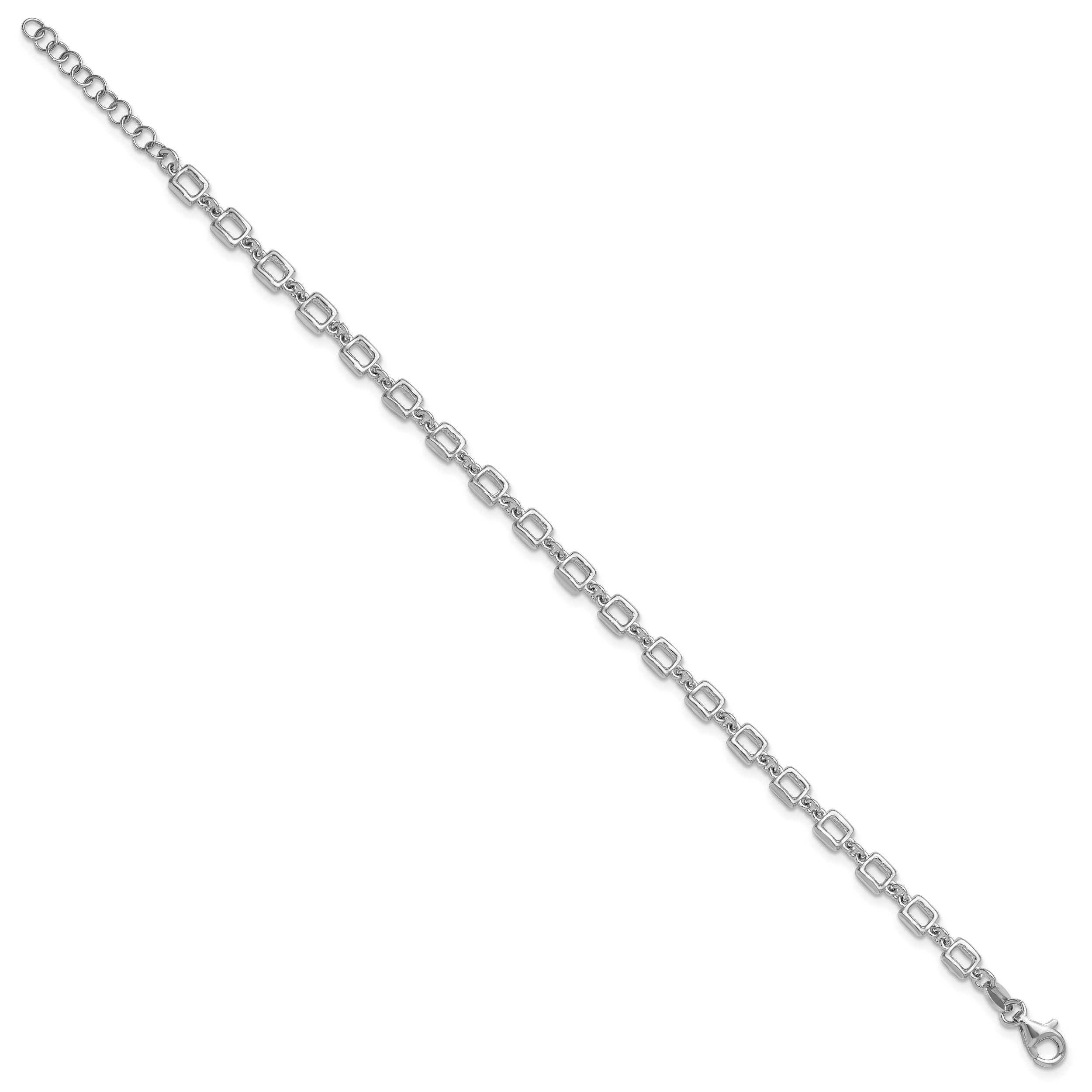 Sterling Silver Rhodium-plated Square Link w/1in ext. Bracelet