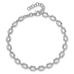 Sterling Silver Rhodium-plated Square Link w/1in ext. Bracelet
