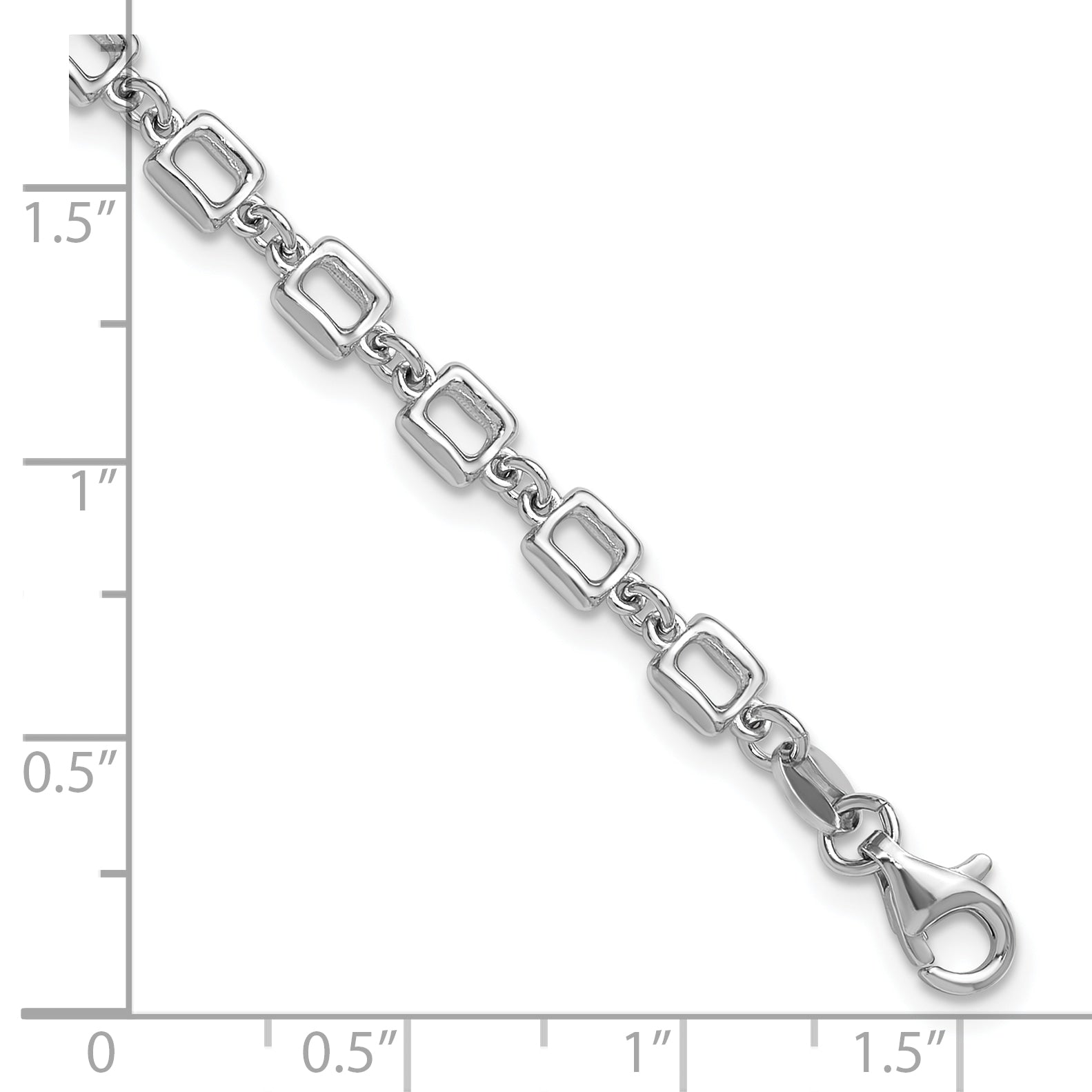 Sterling Silver Rhodium-plated Square Link w/1in ext. Bracelet