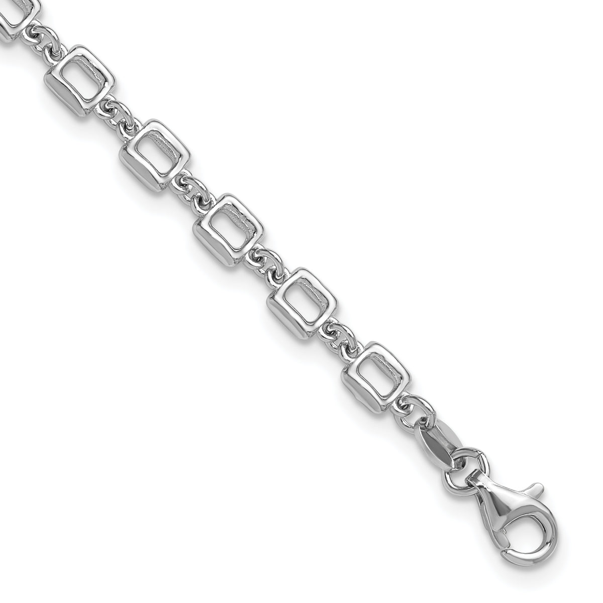 Sterling Silver Rhodium-plated Square Link w/1in ext. Bracelet