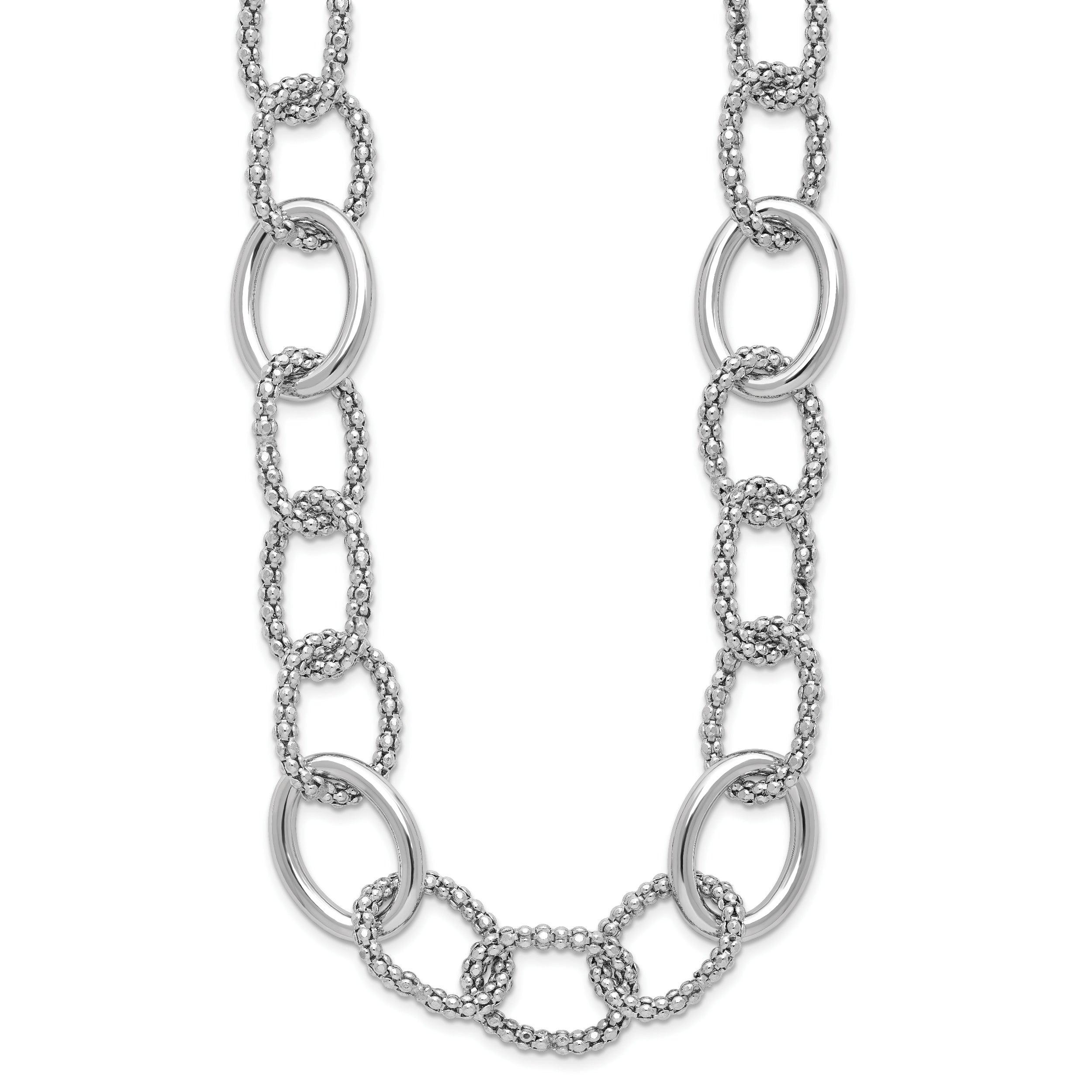 Sterling Silver Rhodium-plated Fancy Link with 2in ext. Necklace