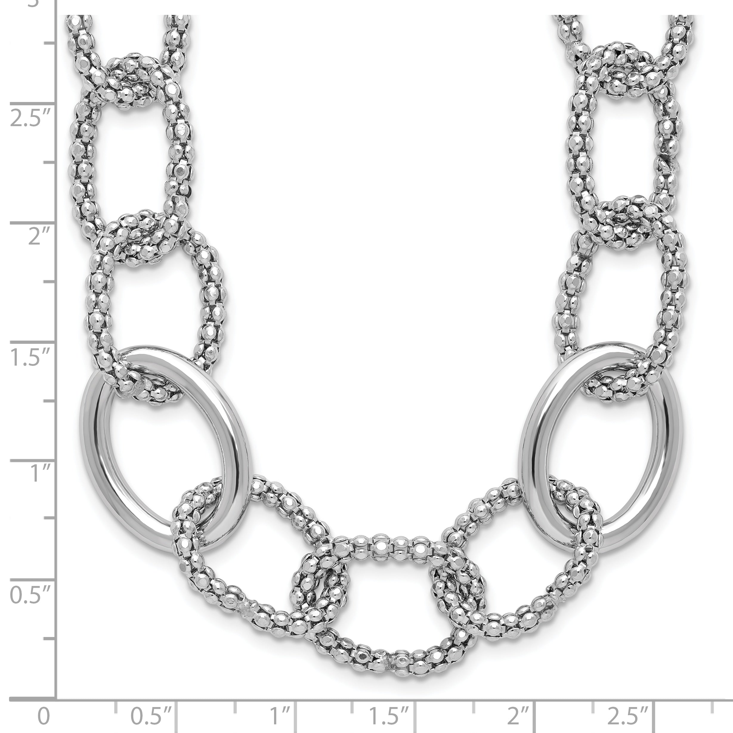 Sterling Silver Rhodium-plated Fancy Link with 2in ext. Necklace