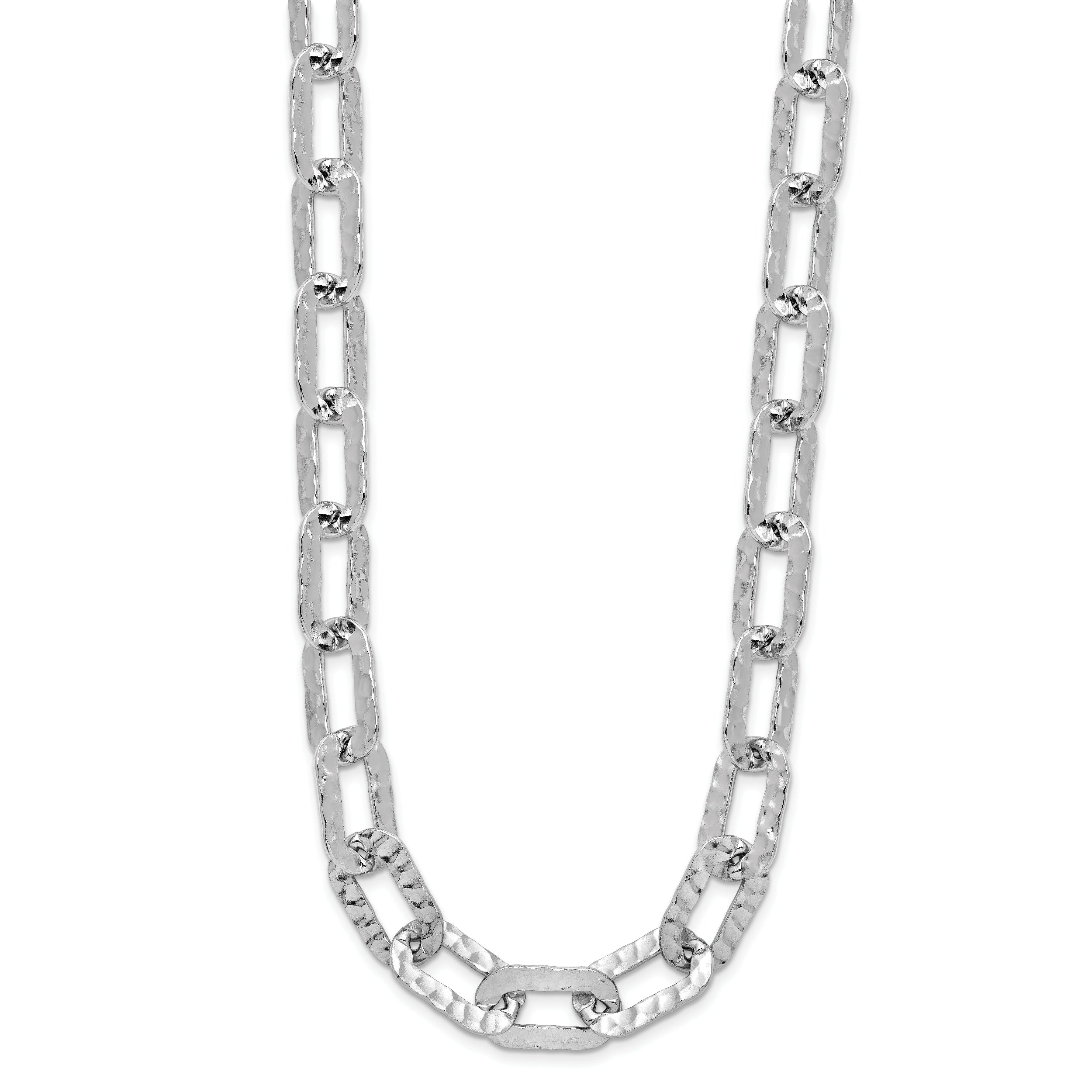 Sterling Silver Rh-plat Polish/Hammered Fancy w/2in ext. Necklace