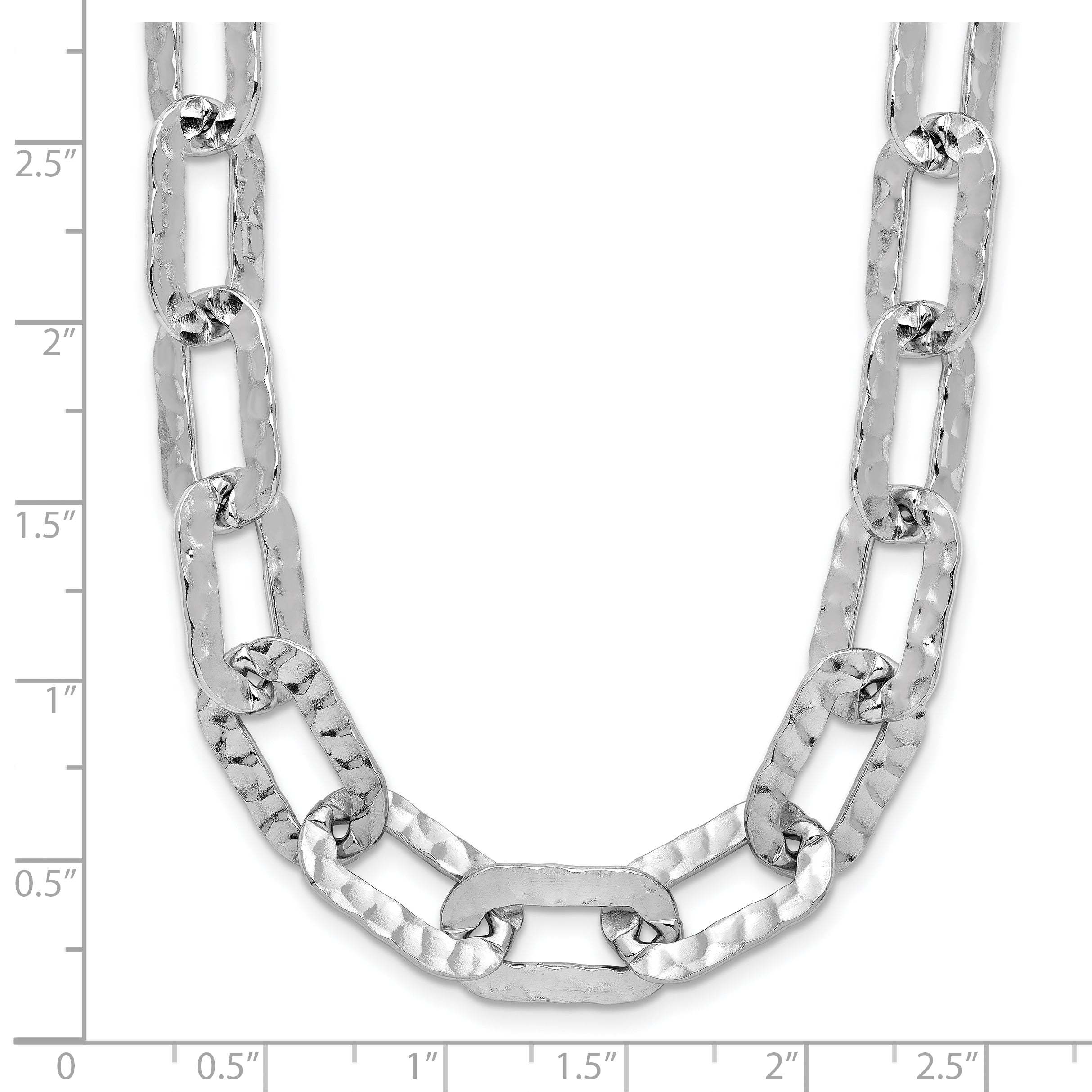 Sterling Silver Rh-plat Polish/Hammered Fancy w/2in ext. Necklace