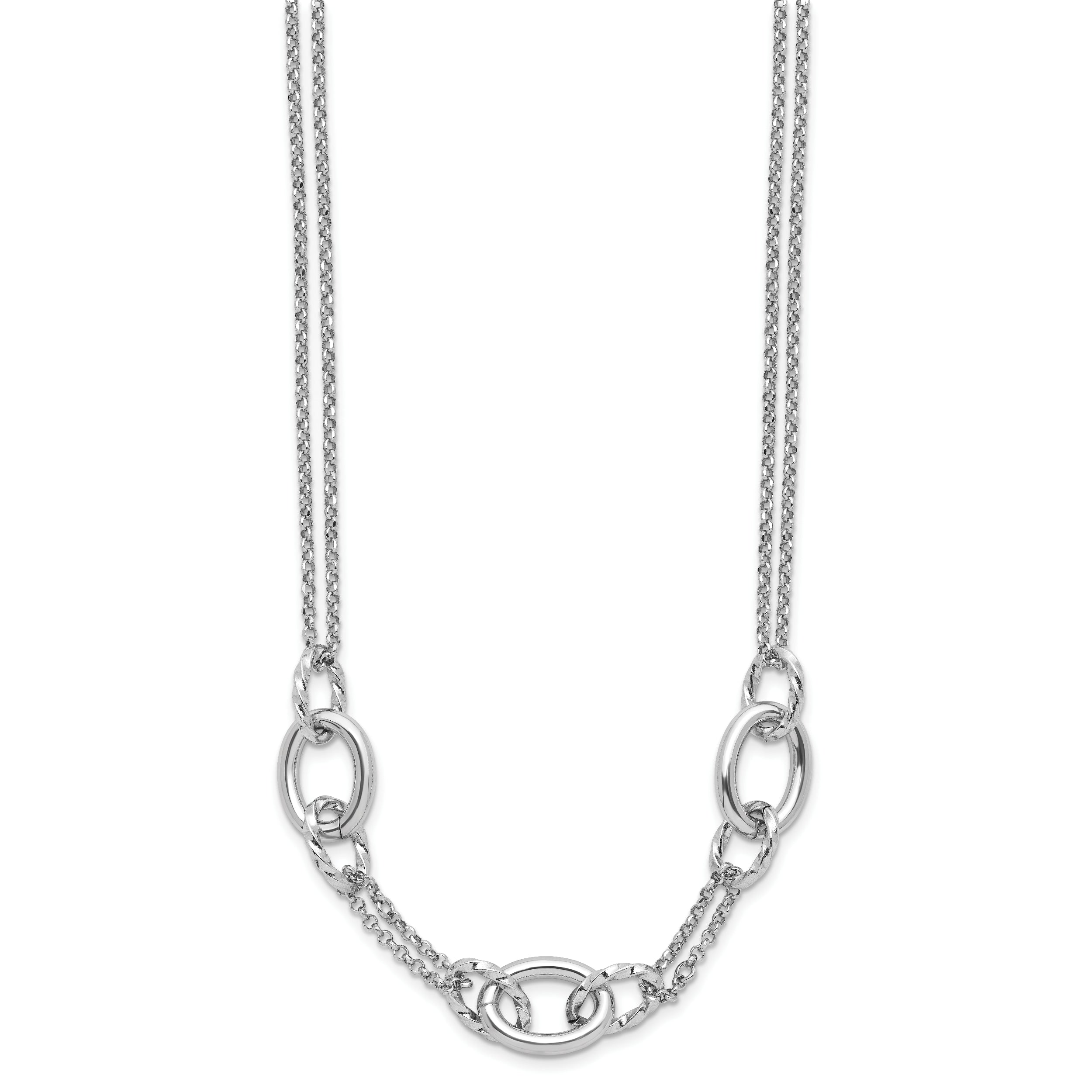 Sterling Silver Rhodium-plated Fancy Link with 2in ext. Necklace
