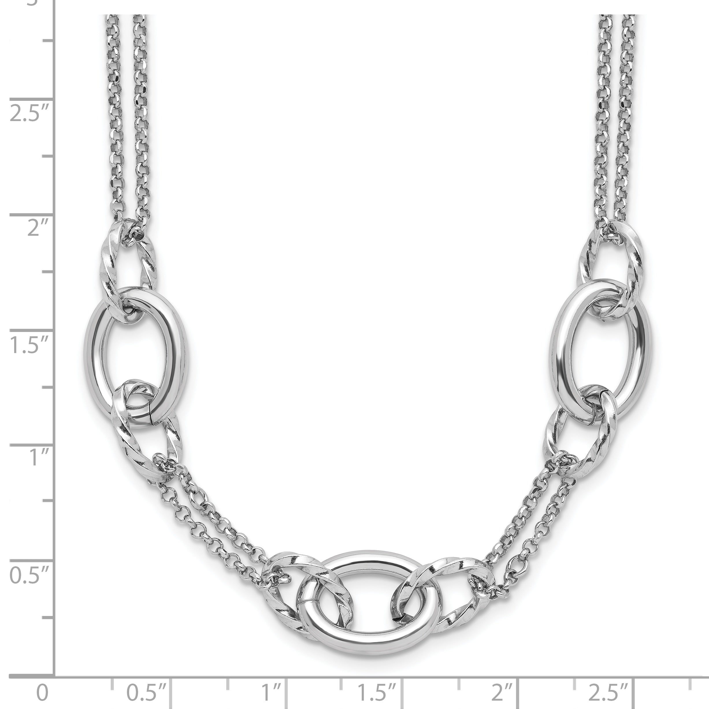 Sterling Silver Rhodium-plated Fancy Link with 2in ext. Necklace