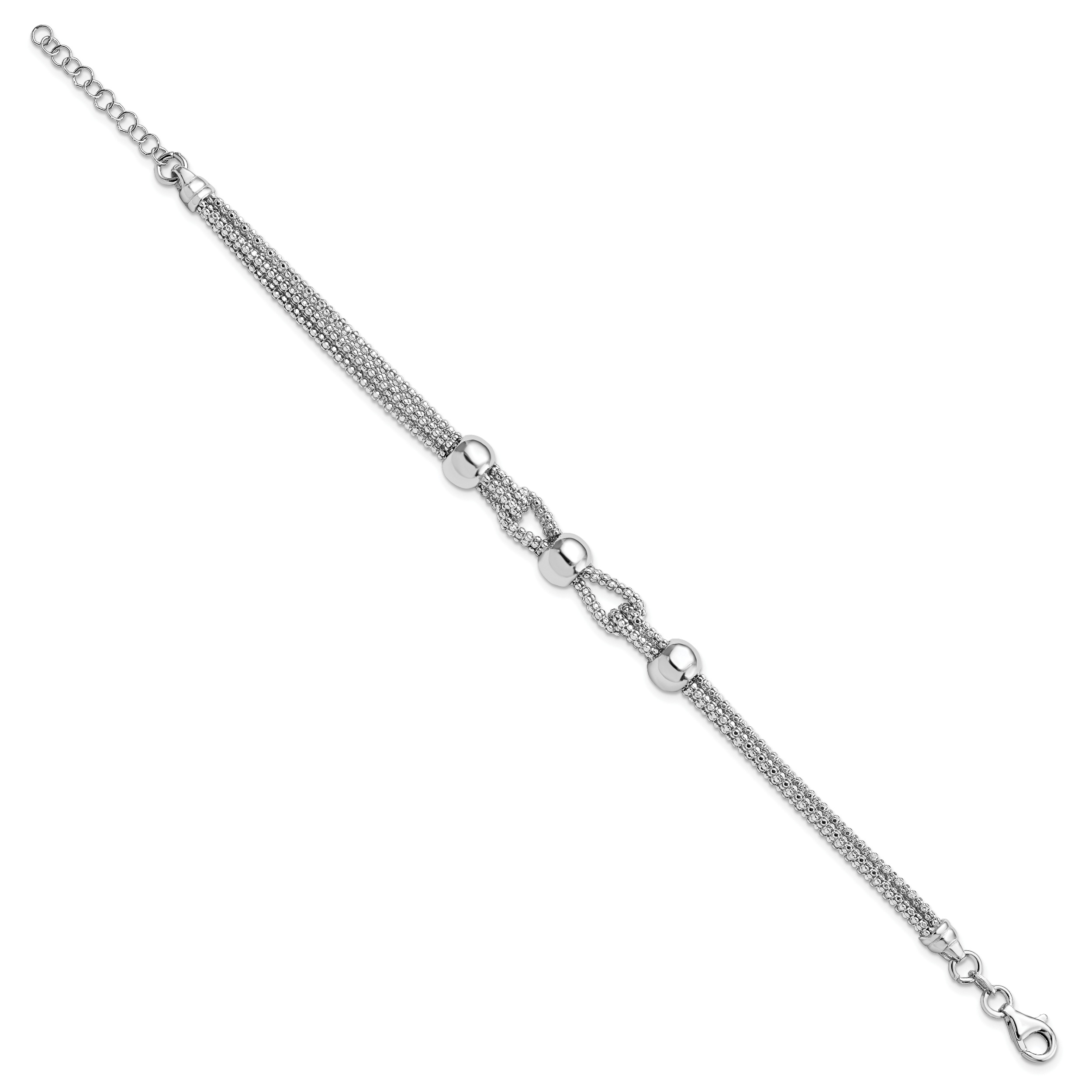 Sterling Silver Polished 4 Strand Beaded w/1in ext. Bracelet Secondary image