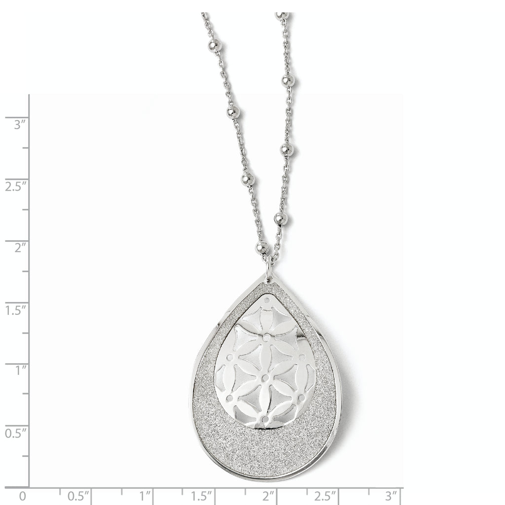 Sterling Silver 925 Polished Beaded Necklace with Glitter Pendant Extension