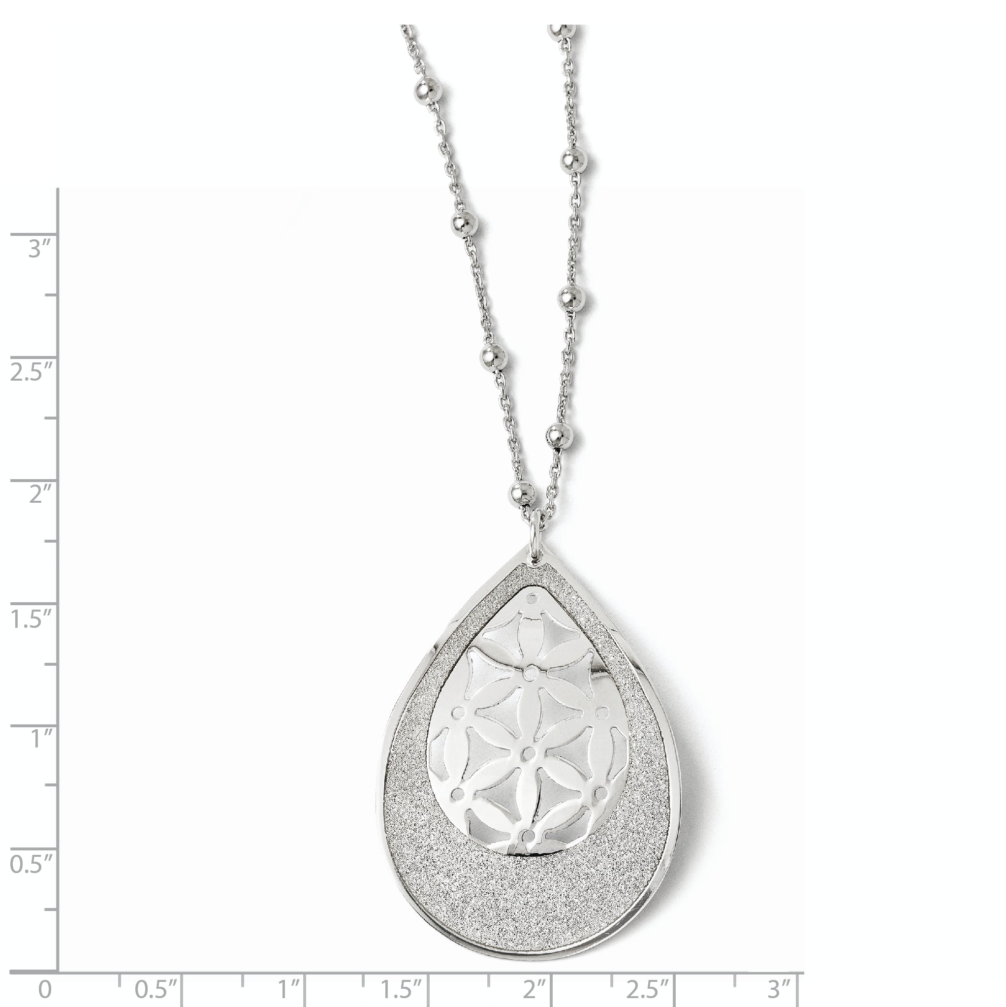 Sterling Silver 925 Polished Beaded Necklace with Glitter Pendant Extension