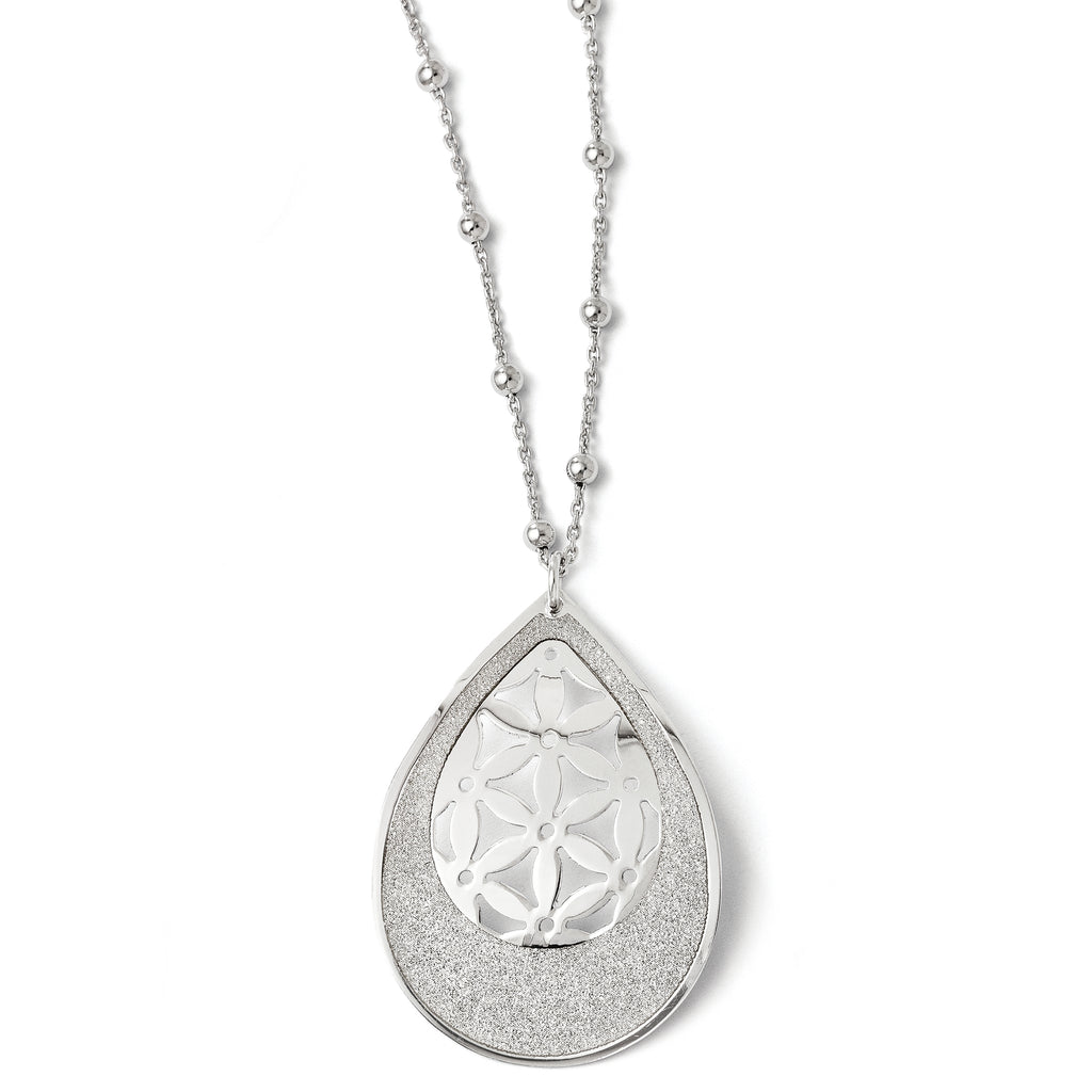 SS Polished Glitter Infused Beaded Necklace w/2in ext