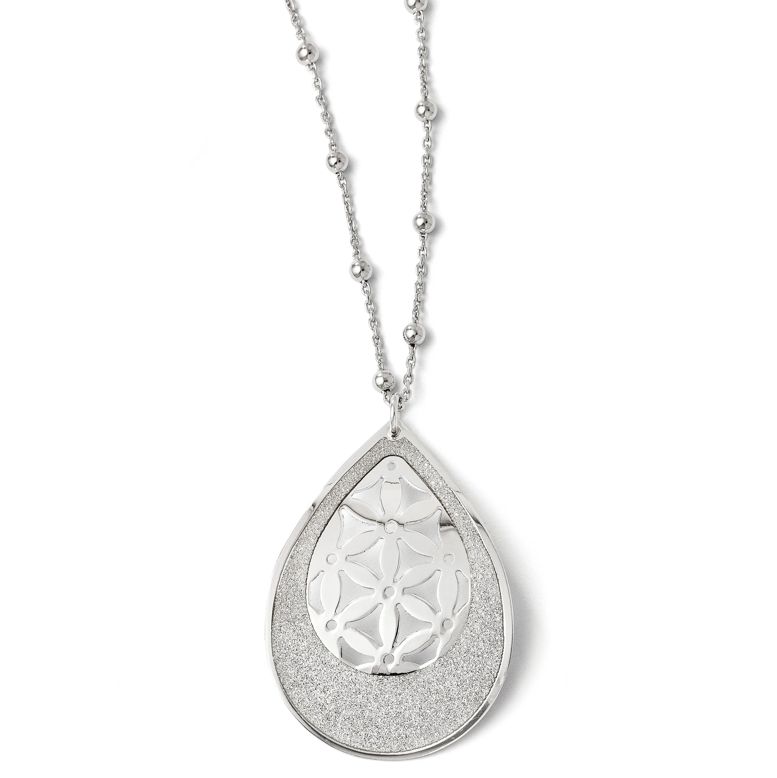 SS Polished Glitter Infused Beaded Necklace w/2in ext