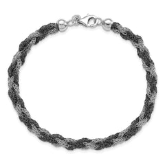 Sterling Silver Ruthenium Twisted Mesh Bracelet - 7