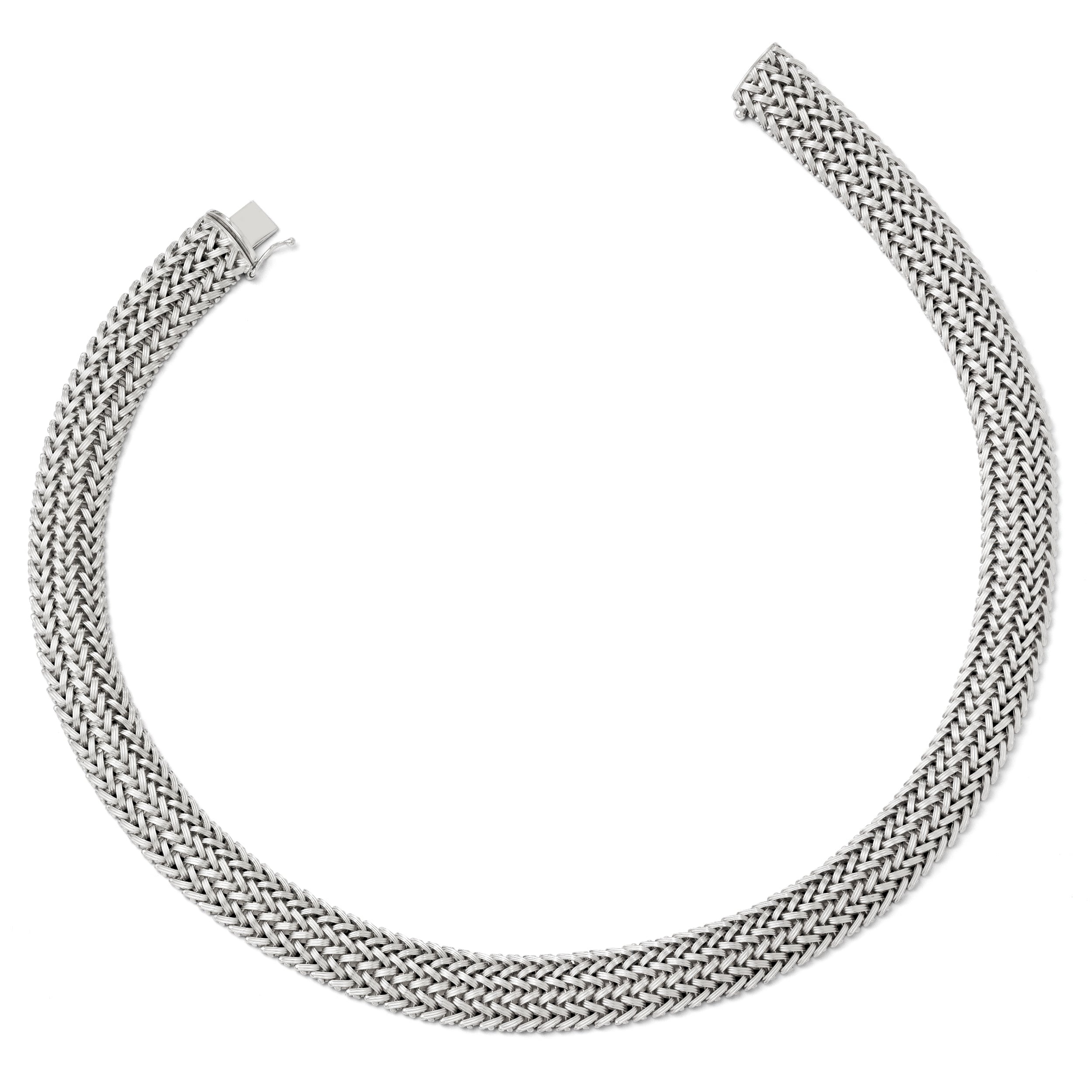 Sterling Silver 925 Polished Mesh Braided Necklace Elegant Fancy Design