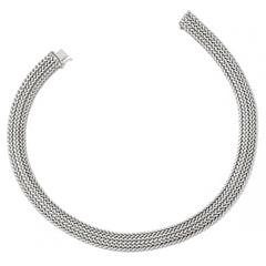 Sterling Silver 925 Polished Mesh Braided Necklace Elegant Fancy Design