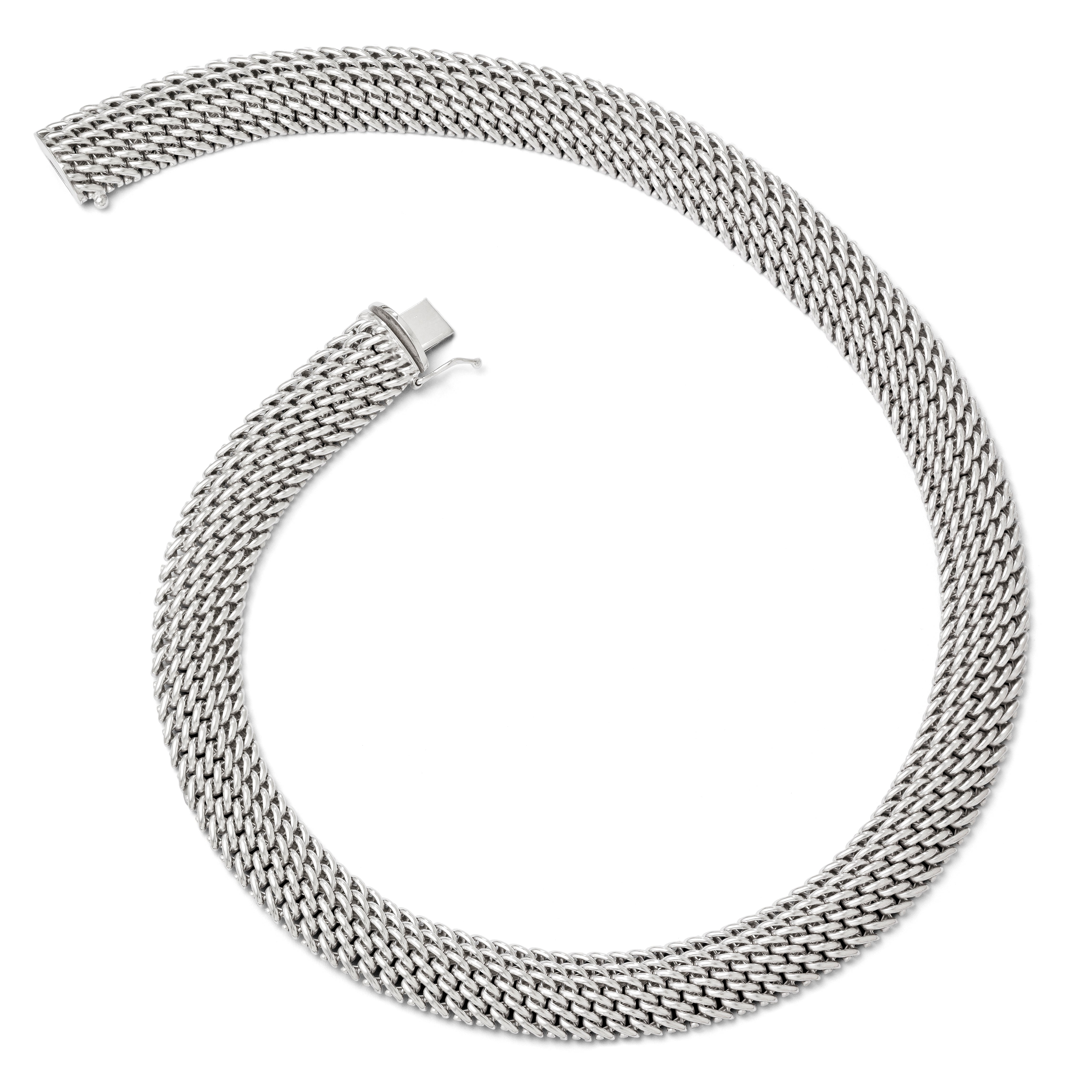 Sterling Silver 925 Mesh Link Necklace in Polished Elegant Finish