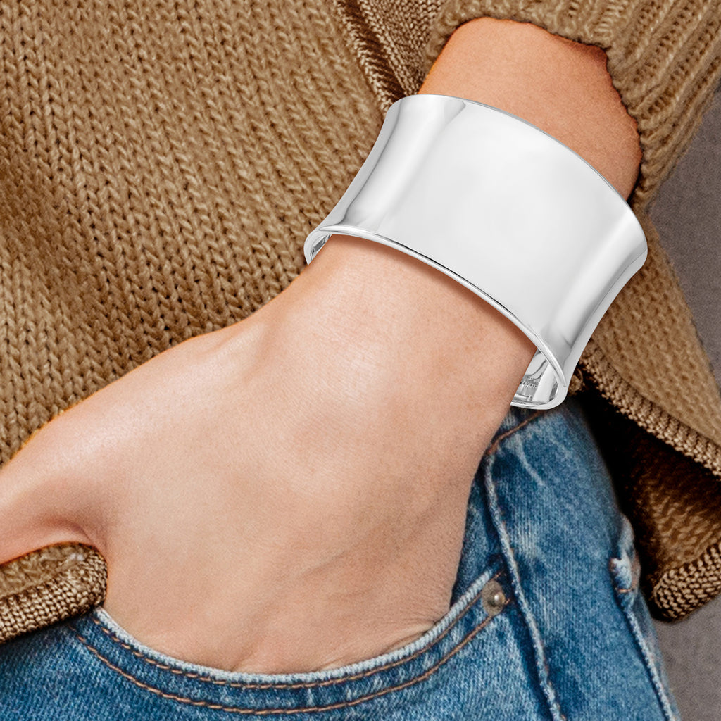 Sophia Jewelers Sterling Silver 925 Cuff Bangle with Polished Rhodium Finish