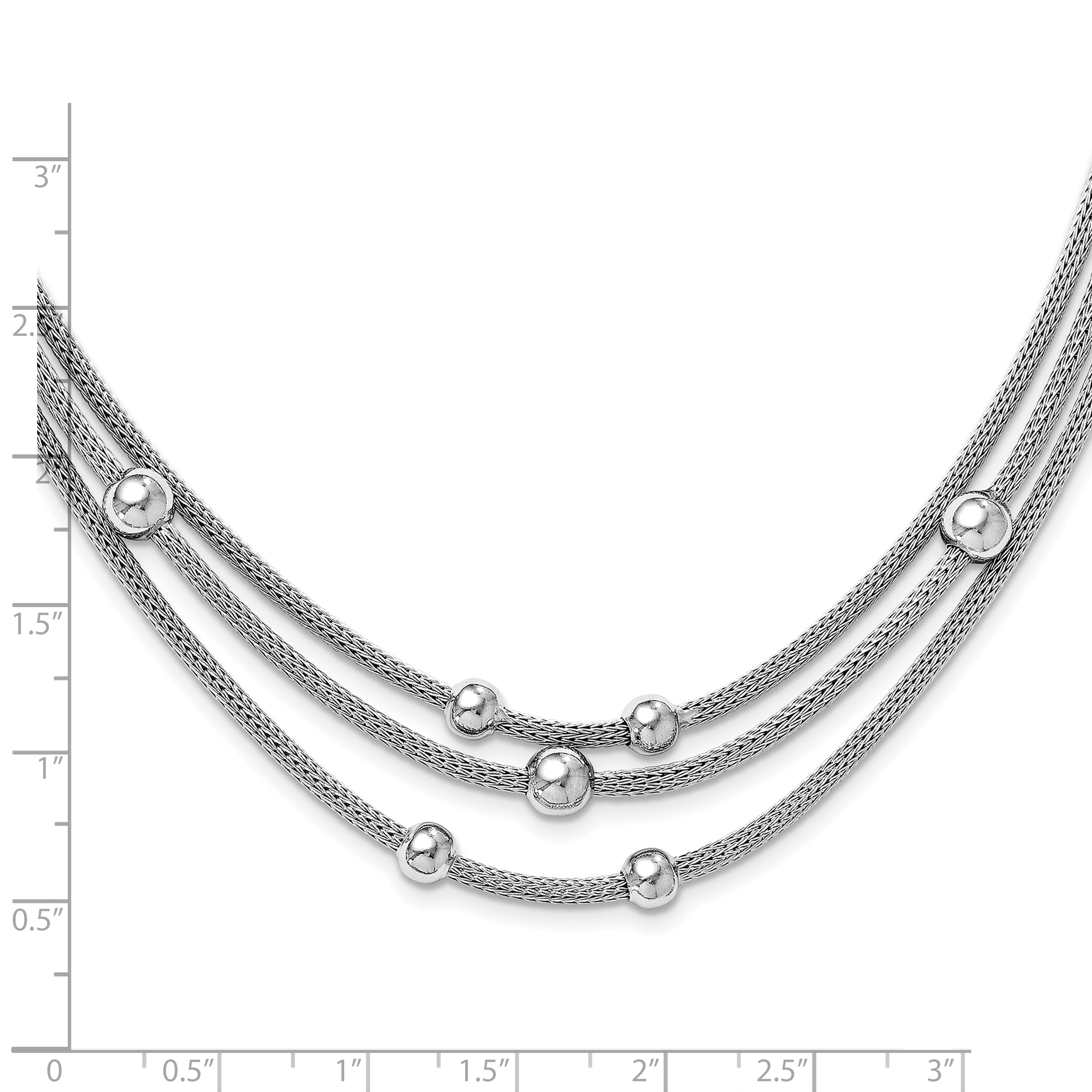 Sterling Silver RH-plated Polished Beaded Mesh Necklace Secondary image