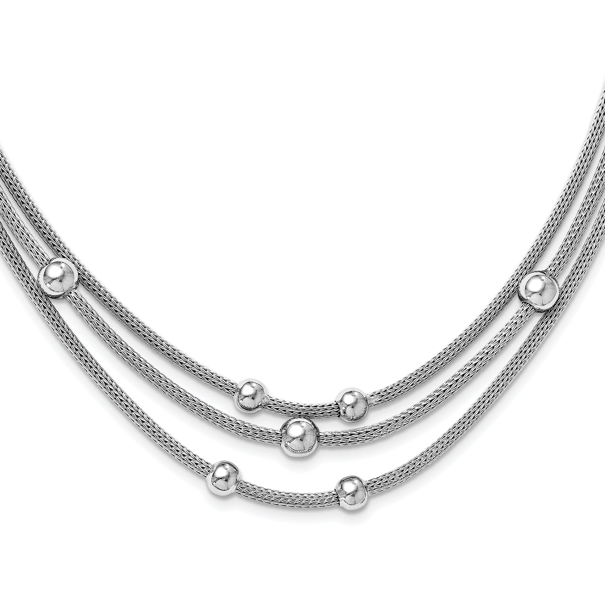 Sterling Silver RH-plated Polished Beaded Mesh Necklace Main image