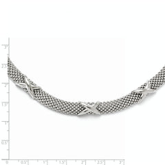 Sterling Silver 925 Polished Mesh Necklace, Solid & Elegant Design - 18