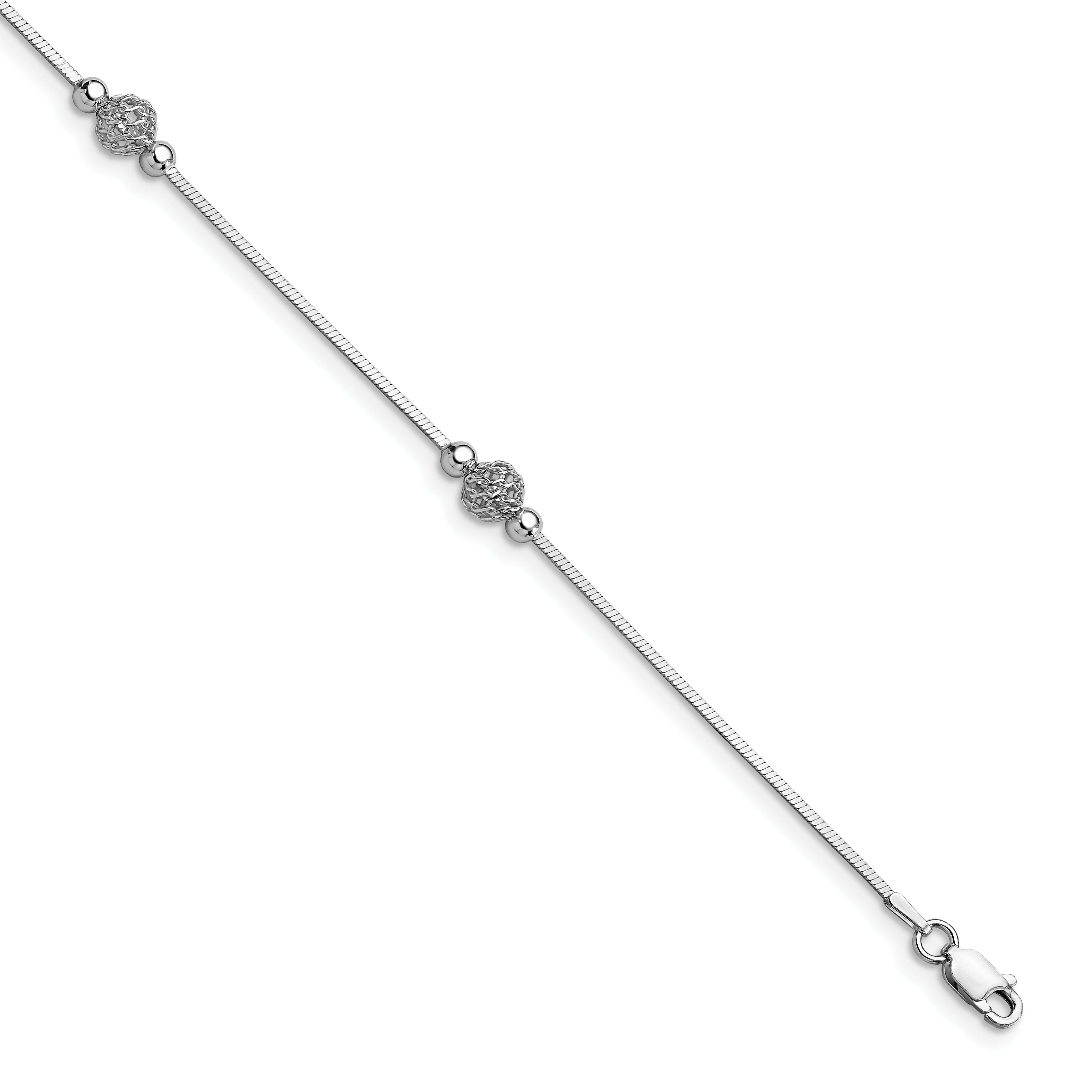 Sterling Silver Polished & Textured Beaded w/1in ext. Anklet Main image