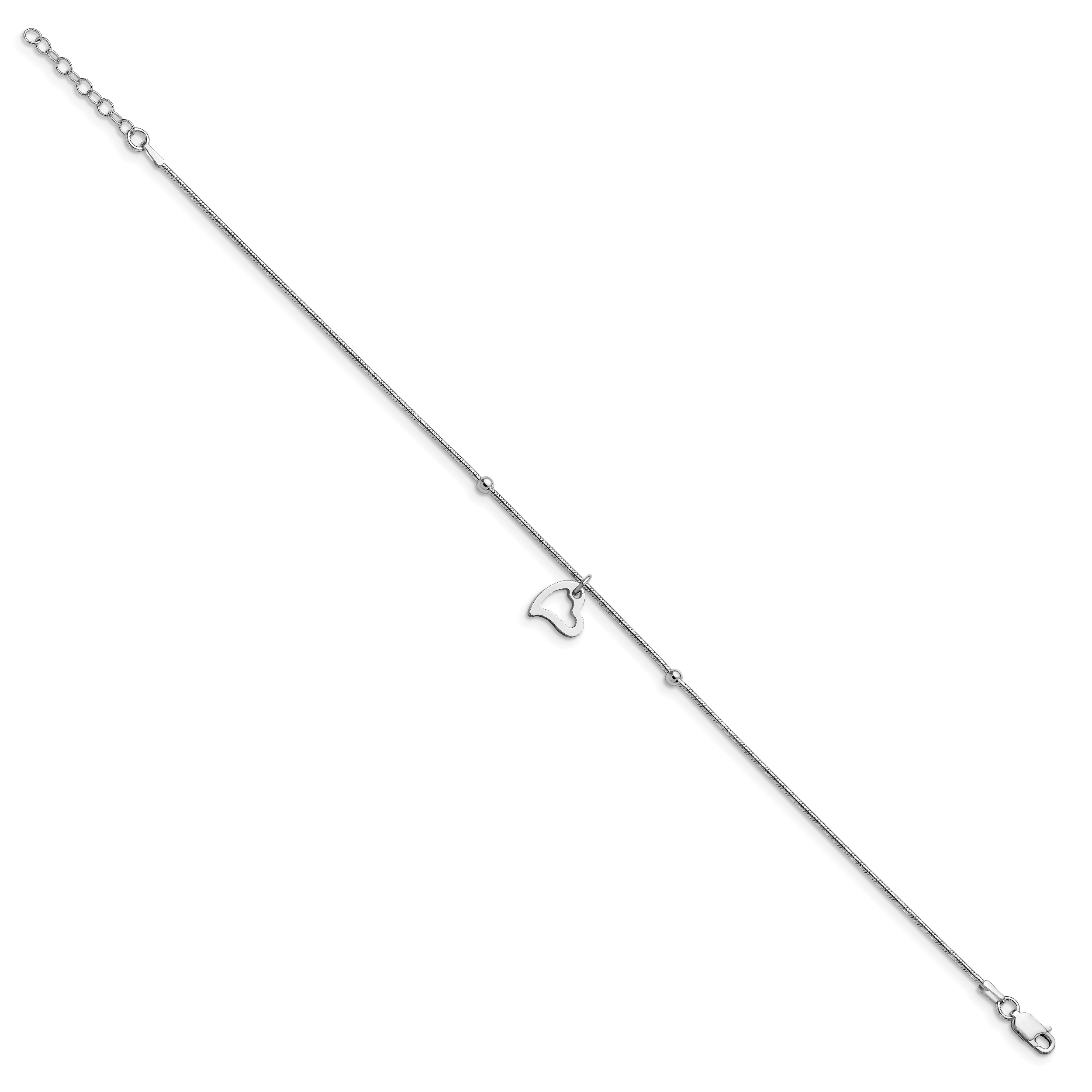Sterling Silver Polished Heart w/1in ext. Anklet Secondary image