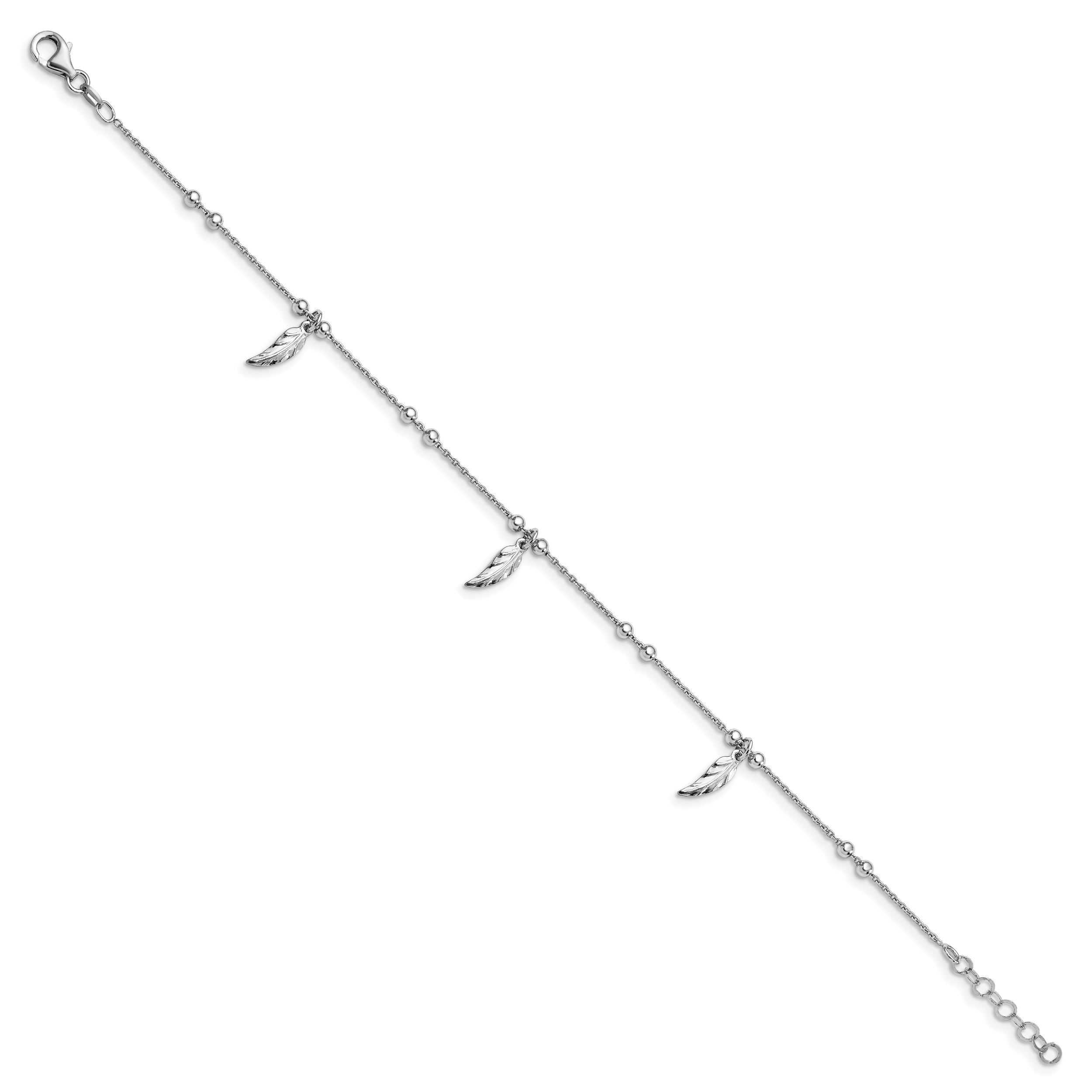 Sterling Silver Polished Feather w/1in ext. Anklet