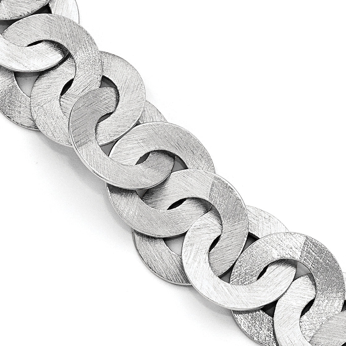 Leslie's Sterling Silver Scratch Finish Fancy Link Bracelet With1in ext