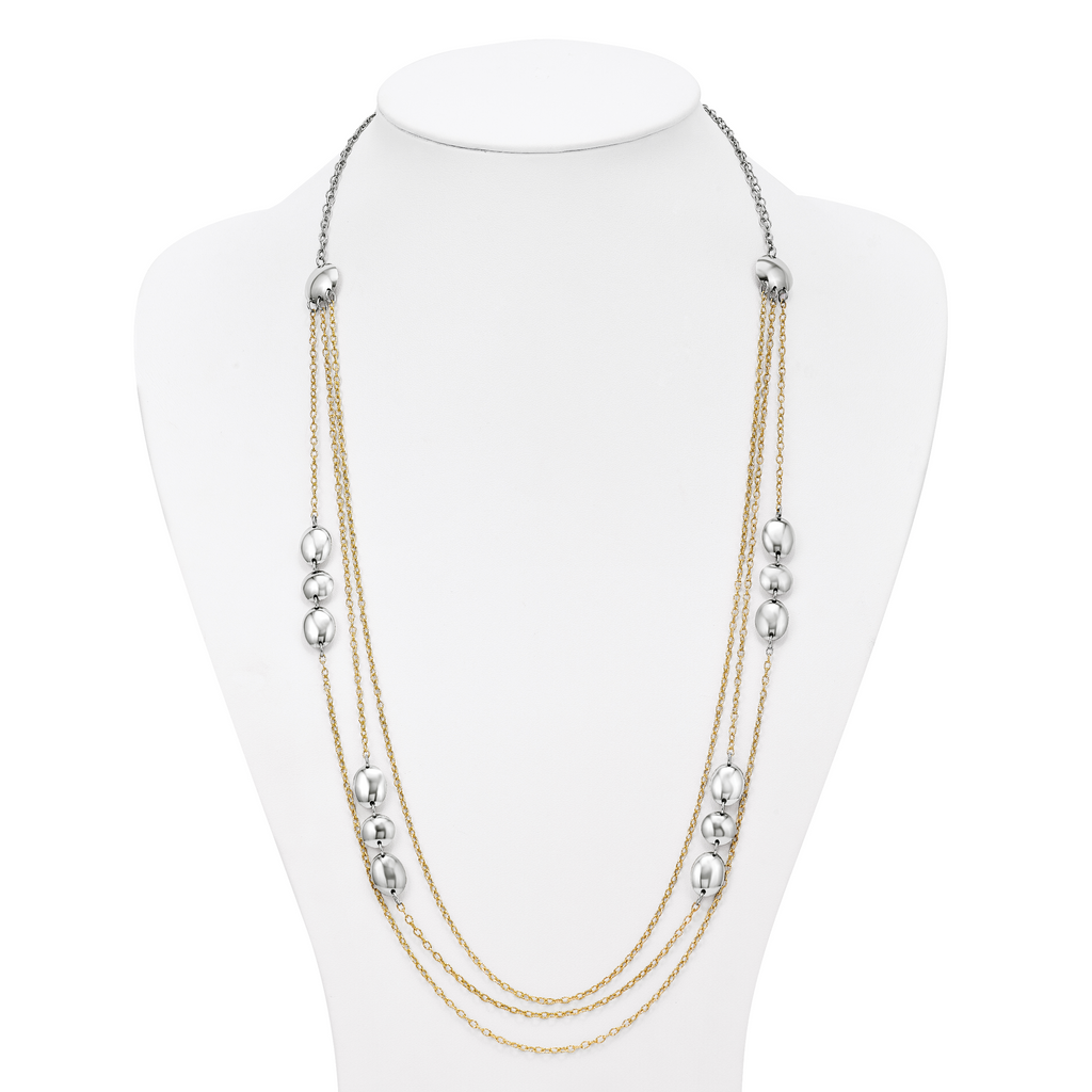 Sterling Silver Polished Gold-tone Flash 24k-Plated Multistrand Fancy Necklace
