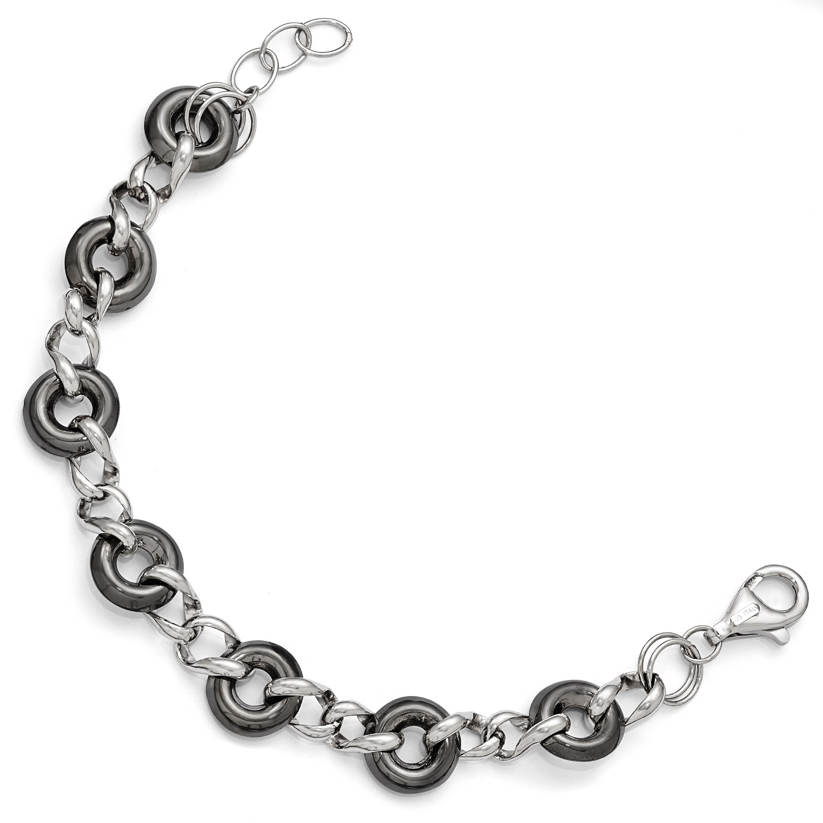 Sterling Silver Ruthenium-plated Polished Link Bracelet Secondary image