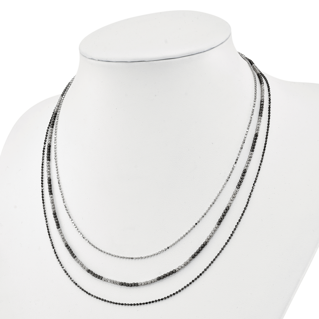 Sterling Silver Ruthenium-Plated Multistrand Necklace with Diamond-Cut Elegance