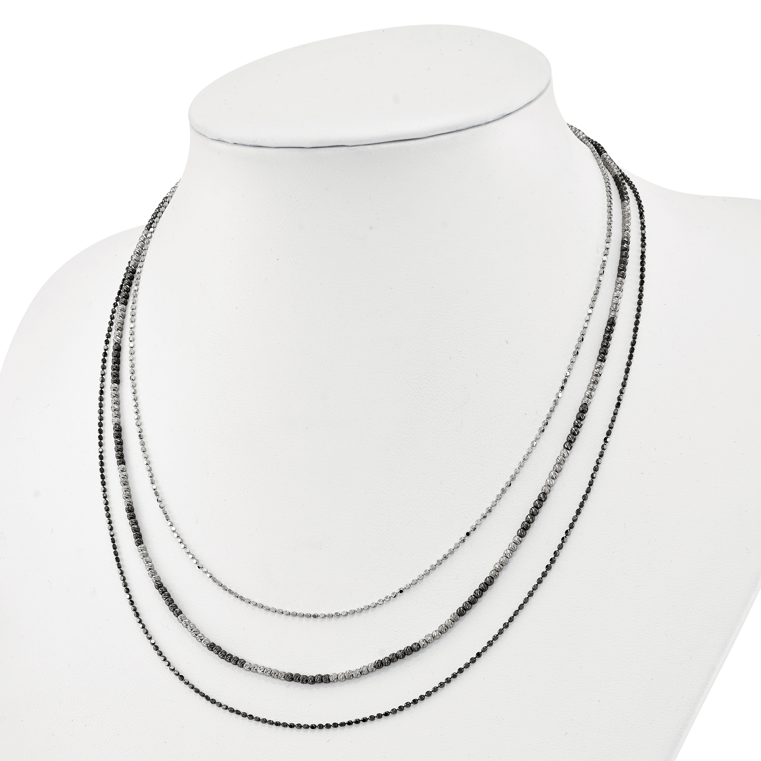 Sterling Silver Ruthenium-Plated Multistrand Necklace with Diamond-Cut Elegance