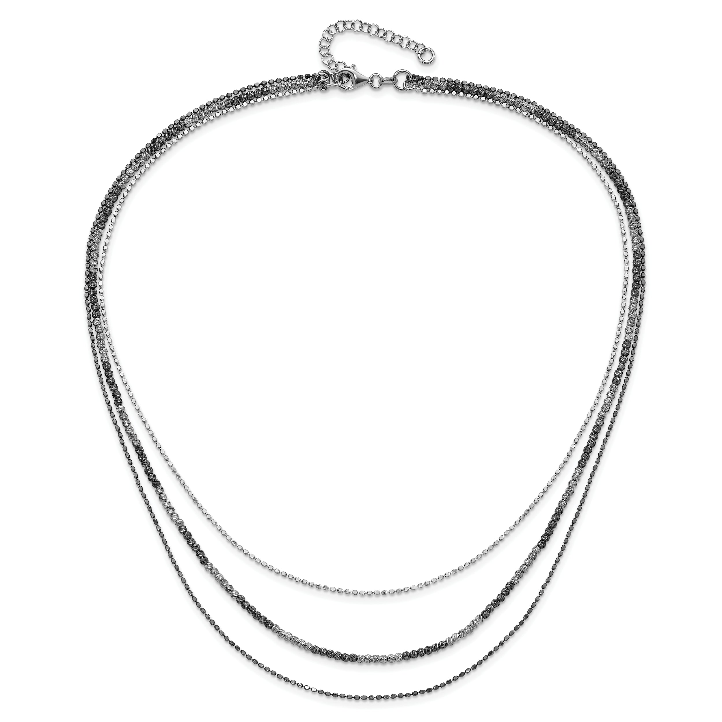 Sterling Silver Ruthenium-Plated Multistrand Necklace with Diamond-Cut Elegance