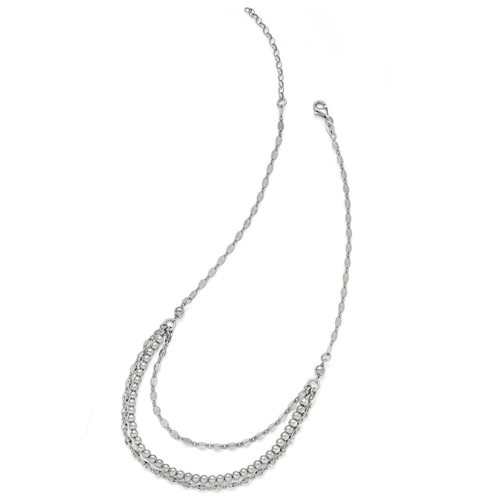 Leslie's Sterling Silver Polished and Beaded Necklace w/2in ext